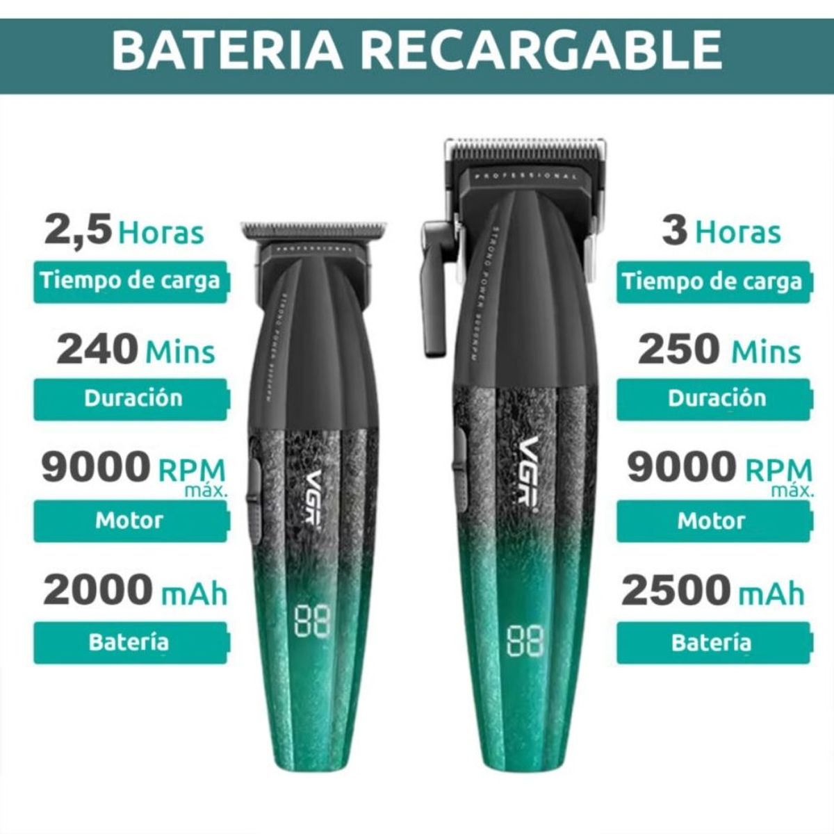GENERICO - Combo Barber VGR Clipper + Trimmer + Shaver V-640S3 VERDE