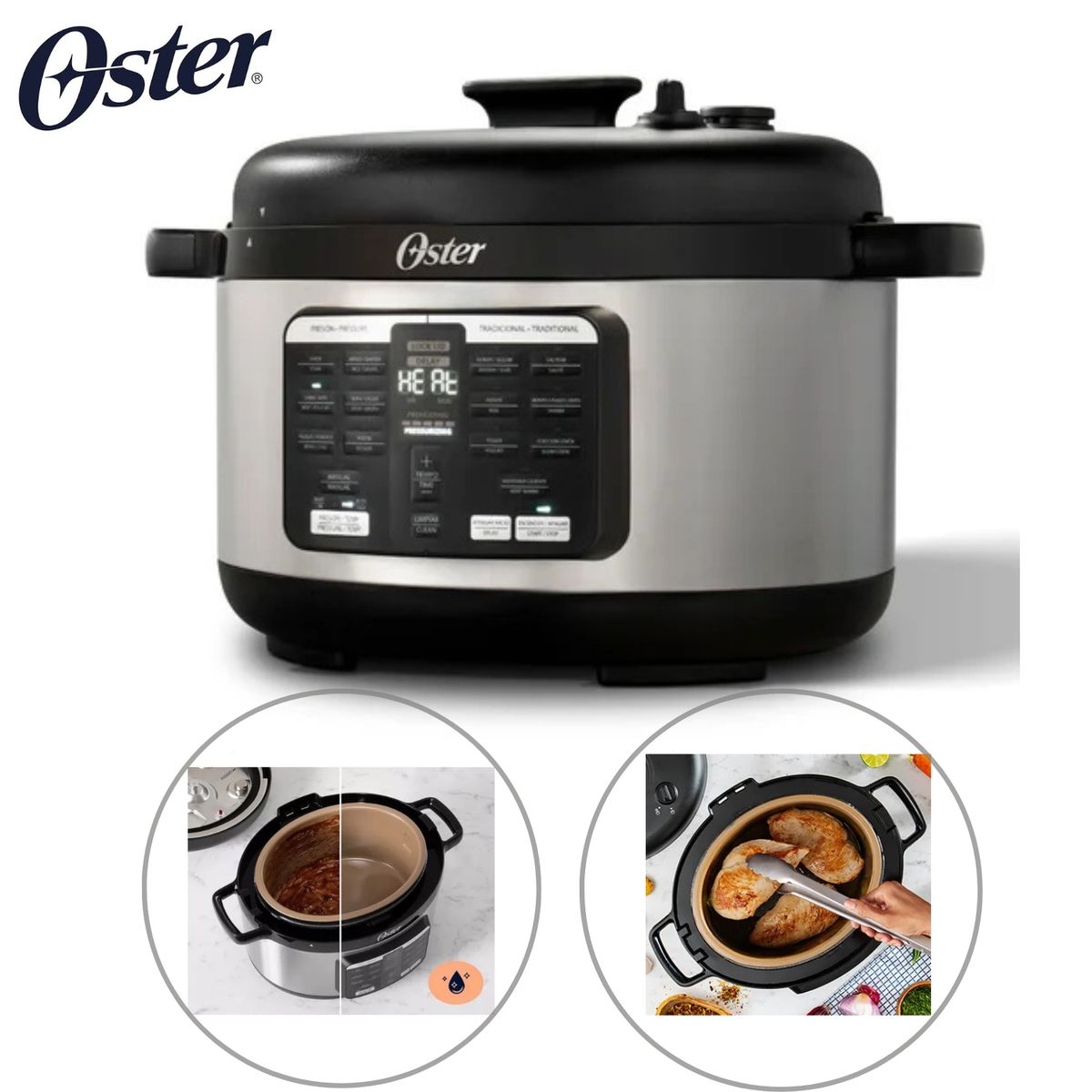 OSTER - Multi Olla Ovalada Oster 15 Funciones CKSTPCECOV57 Acero 1000 watts