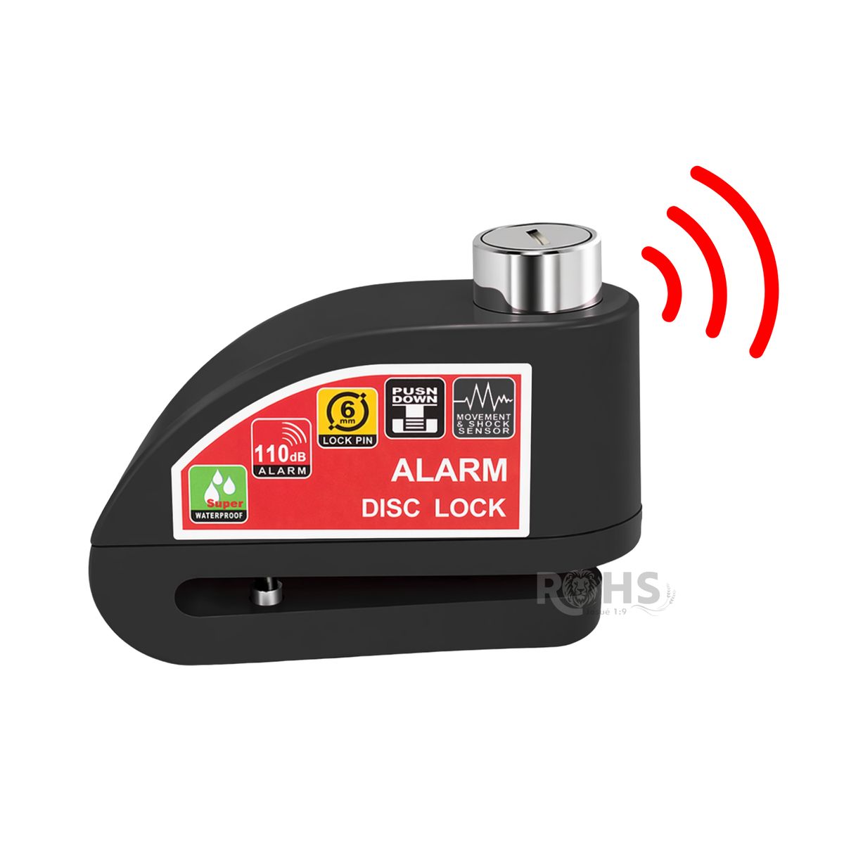 OEM - Candado Para Disco De Moto Con Alarma 110dB Antirrobo Negro Resistente Al Agua