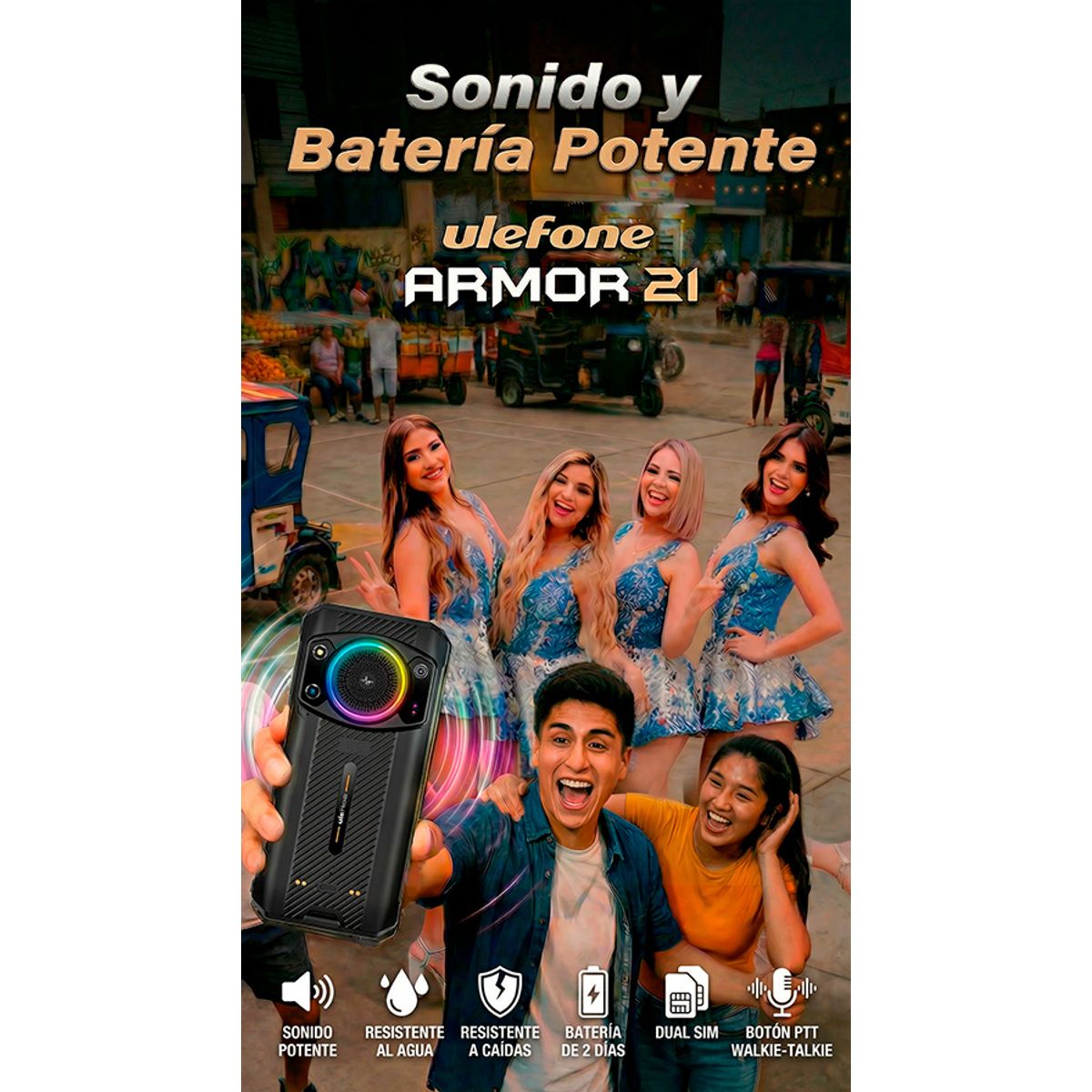 GENERICO - Armor 21 - Celular con Parlante Potente, Aguanta Caídas, Golpes y el Agua y Walkie Talkie Virtual