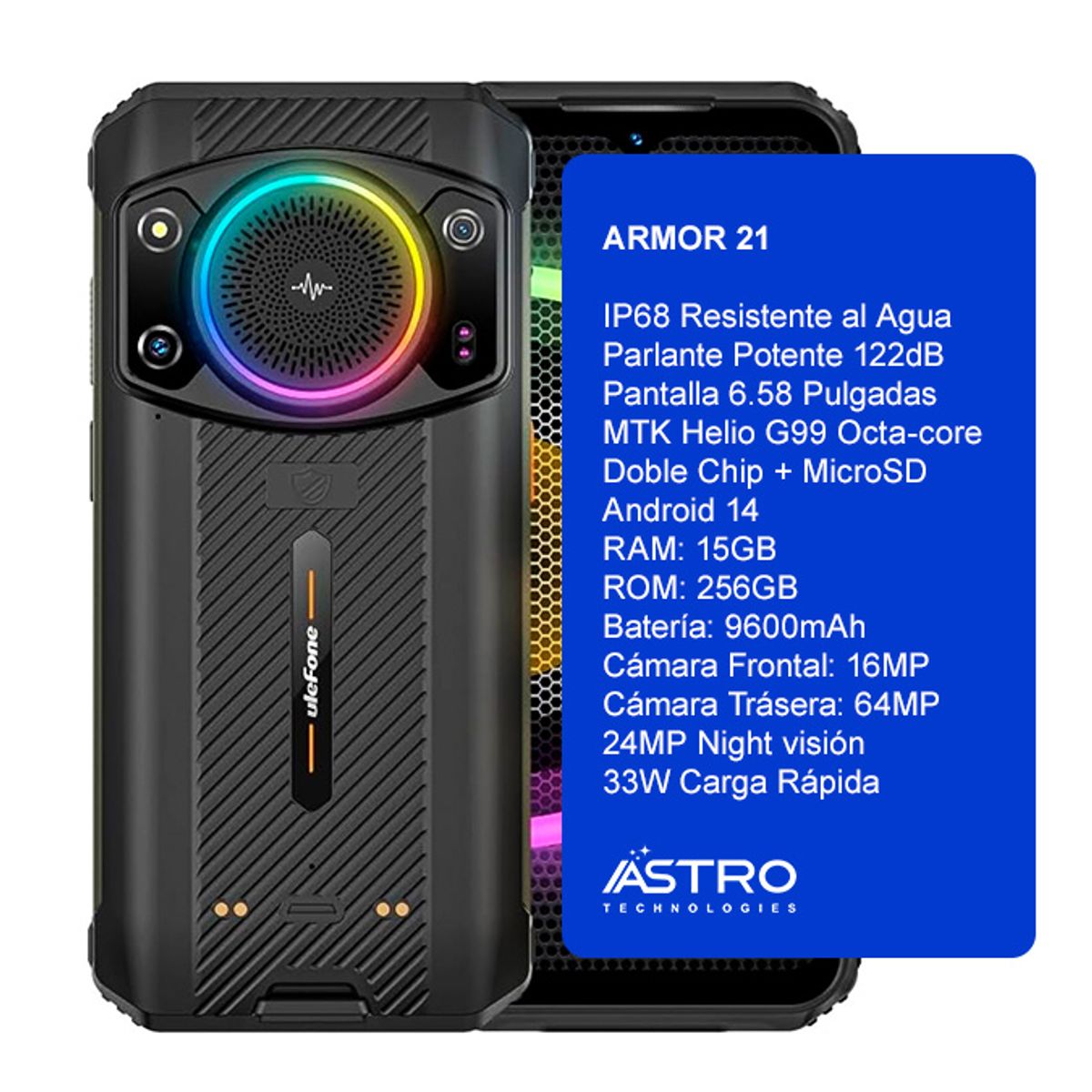 GENERICO - Armor 21 - Celular con Parlante Potente, Aguanta Caídas, Golpes y el Agua y Walkie Talkie Virtual