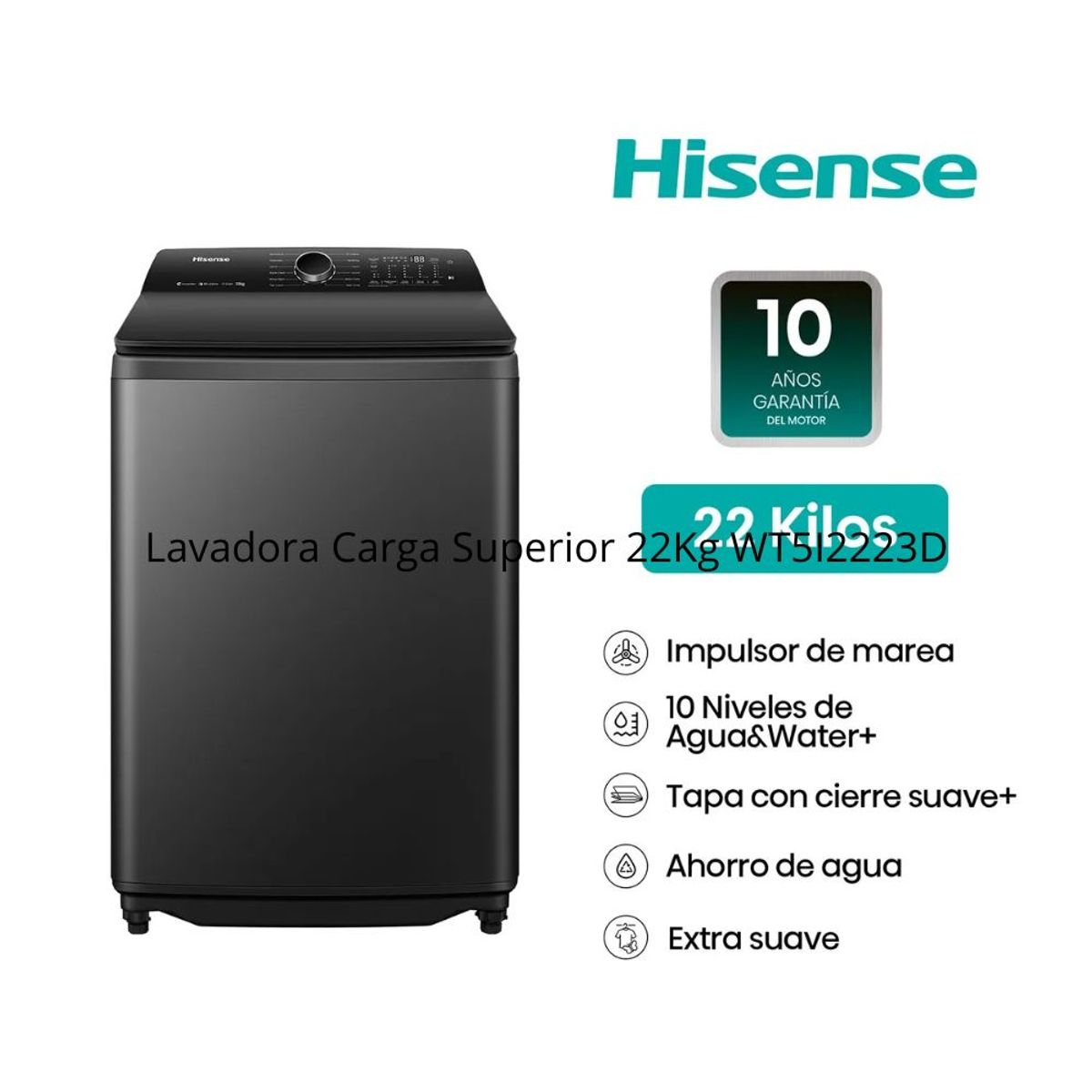 HISENSE - Lavadora HISENSE de 22kg Carga Superior WT5i2223DB