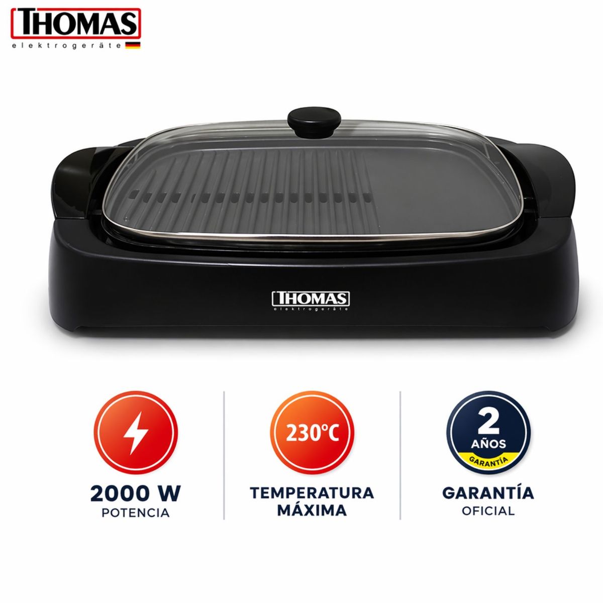 THOMAS - Parrilla eléctrica Thomas TH-210 2000W Negro