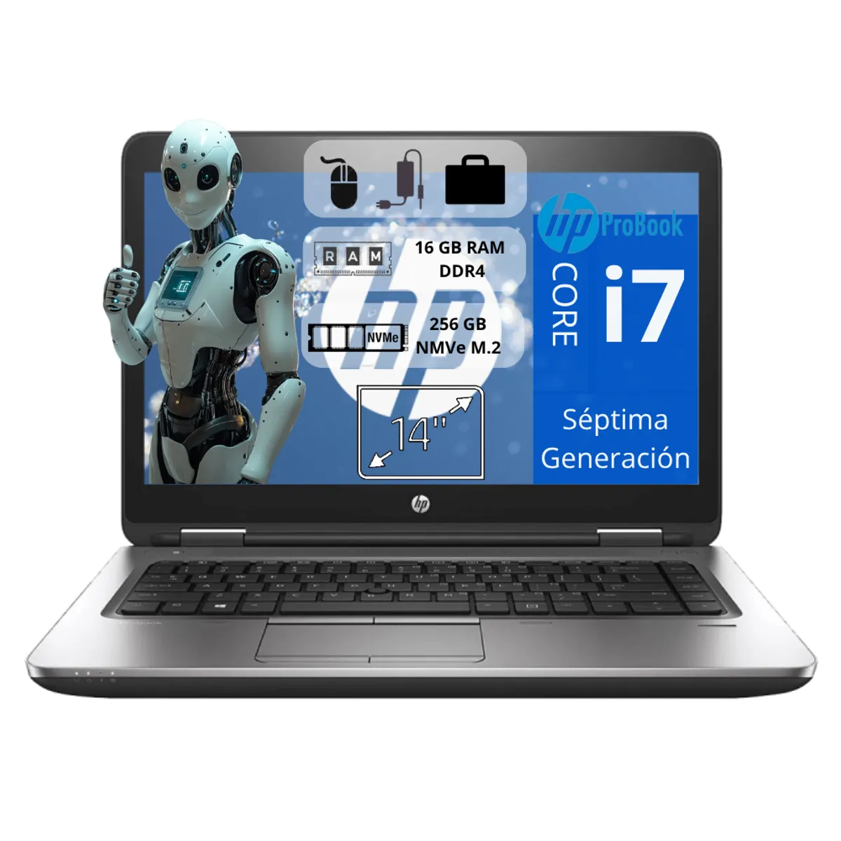 Laptop HP Core i7 - 7° gen - 16GB RAM DDR4 - 256GB SSD NMVe PCIe, Reacondicionado+ Regalos, marca HP - Foto Principal