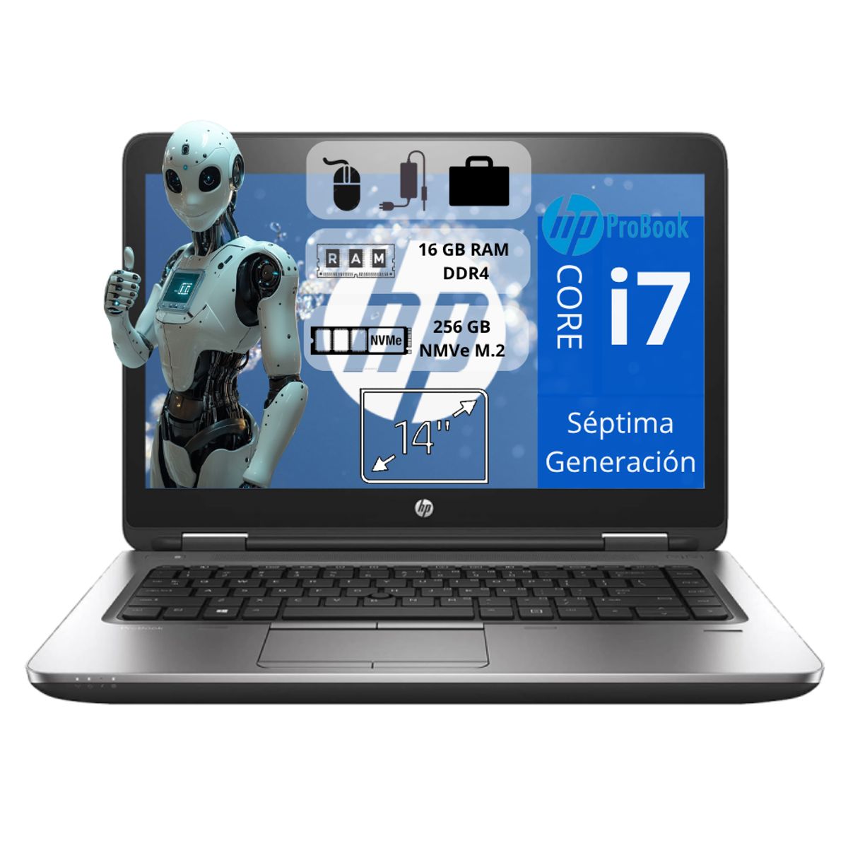 Laptop HP Core i7 - 7° gen - 16GB RAM DDR4 - 256GB SSD NMVe PCIe, Reacondicionado+ Regalos, marca HP - Foto Principal