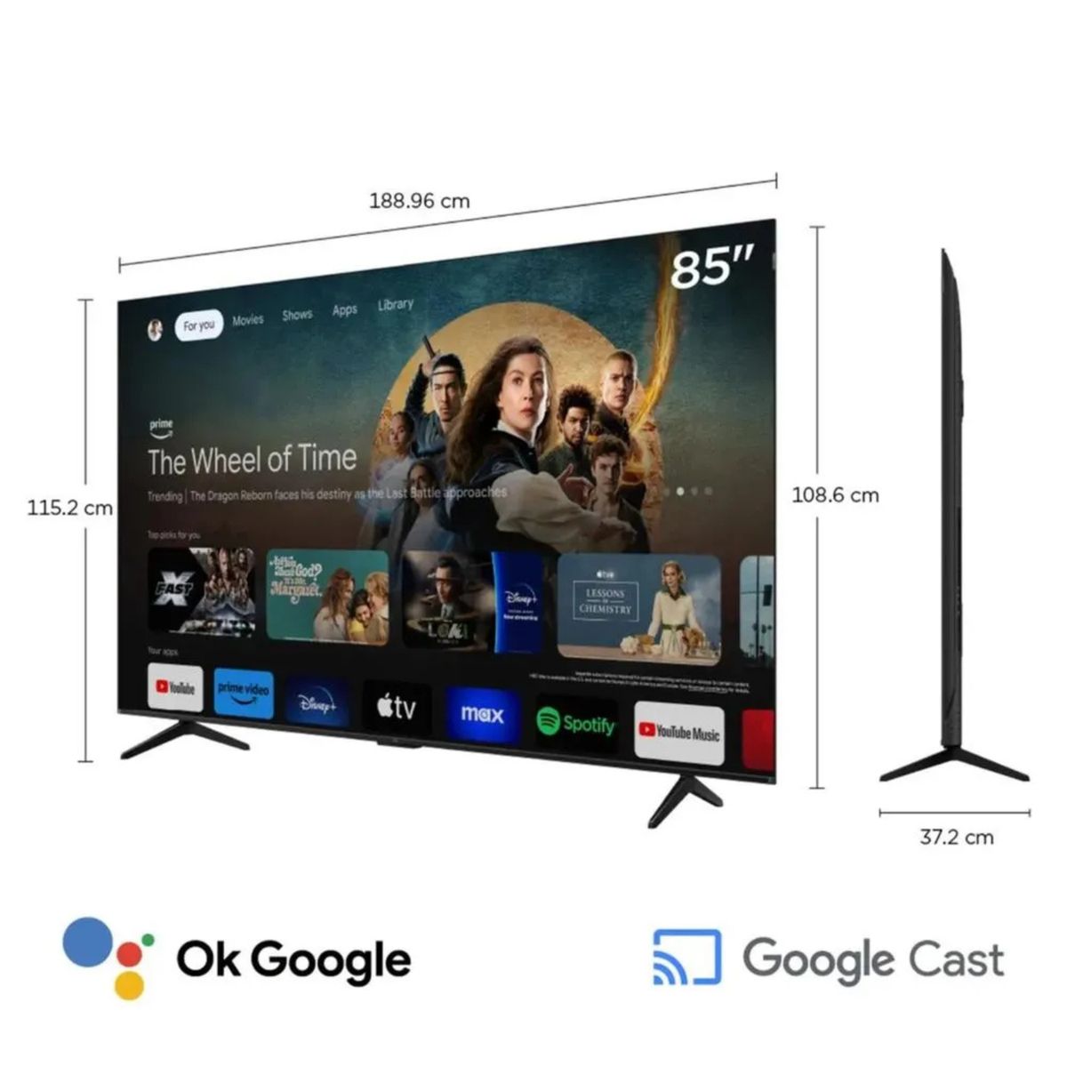 TCL - Televisor TCL QLED 85 UHD 4K Google TV 85A400
