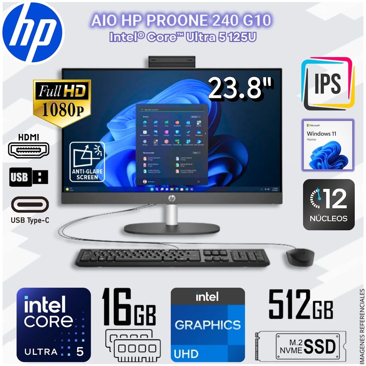 HP - All in one HP Pro One 240 G10 Intel® Core™ Ultra 5 125U Intel® UHD Graphics 16 GB DDR5 512GB SSD