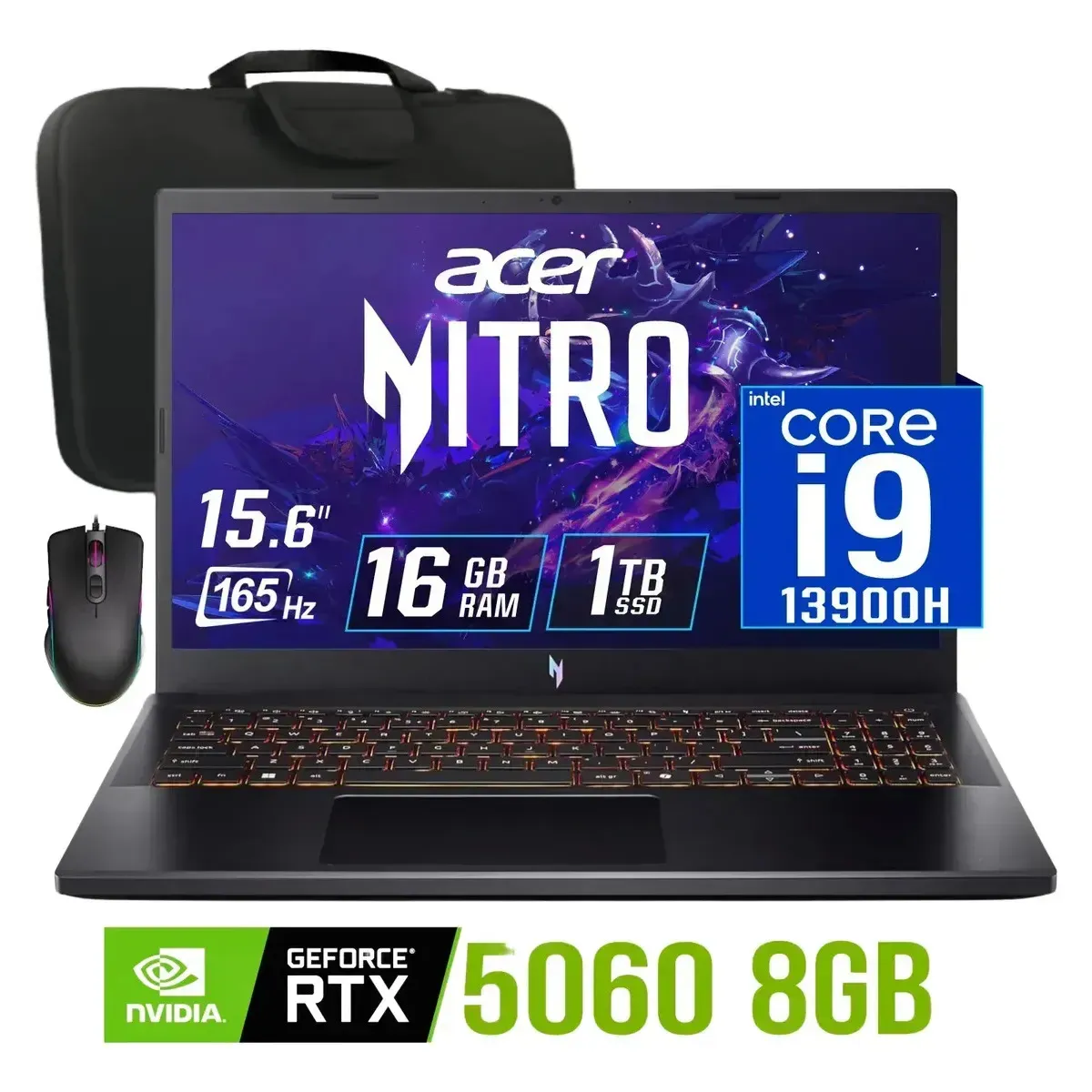 ACER - Laptop gamer Acer Nitro V 15 Nvidia 8gb RTX5060 intel core i9-13900h Ram 16gb Ssd 1tb 15.6 fhd 165Hz.