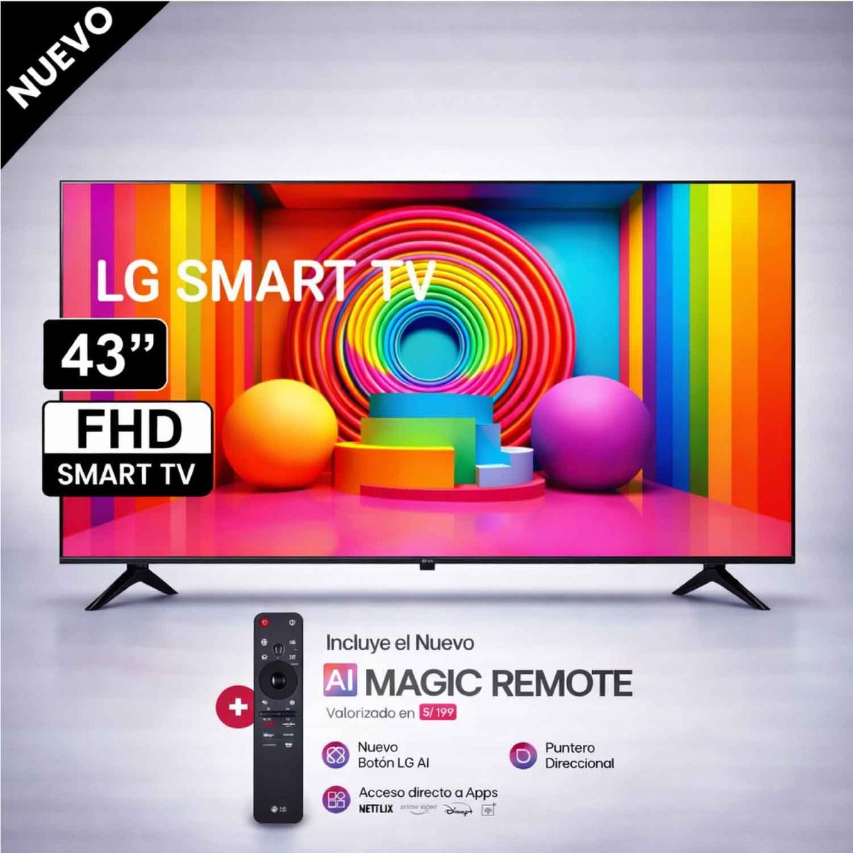 LG - Televisor LG 43 Led FULL HD Smart TV Thinq AI 43LR6000PSA + Control Inteligente MAGIC 2025