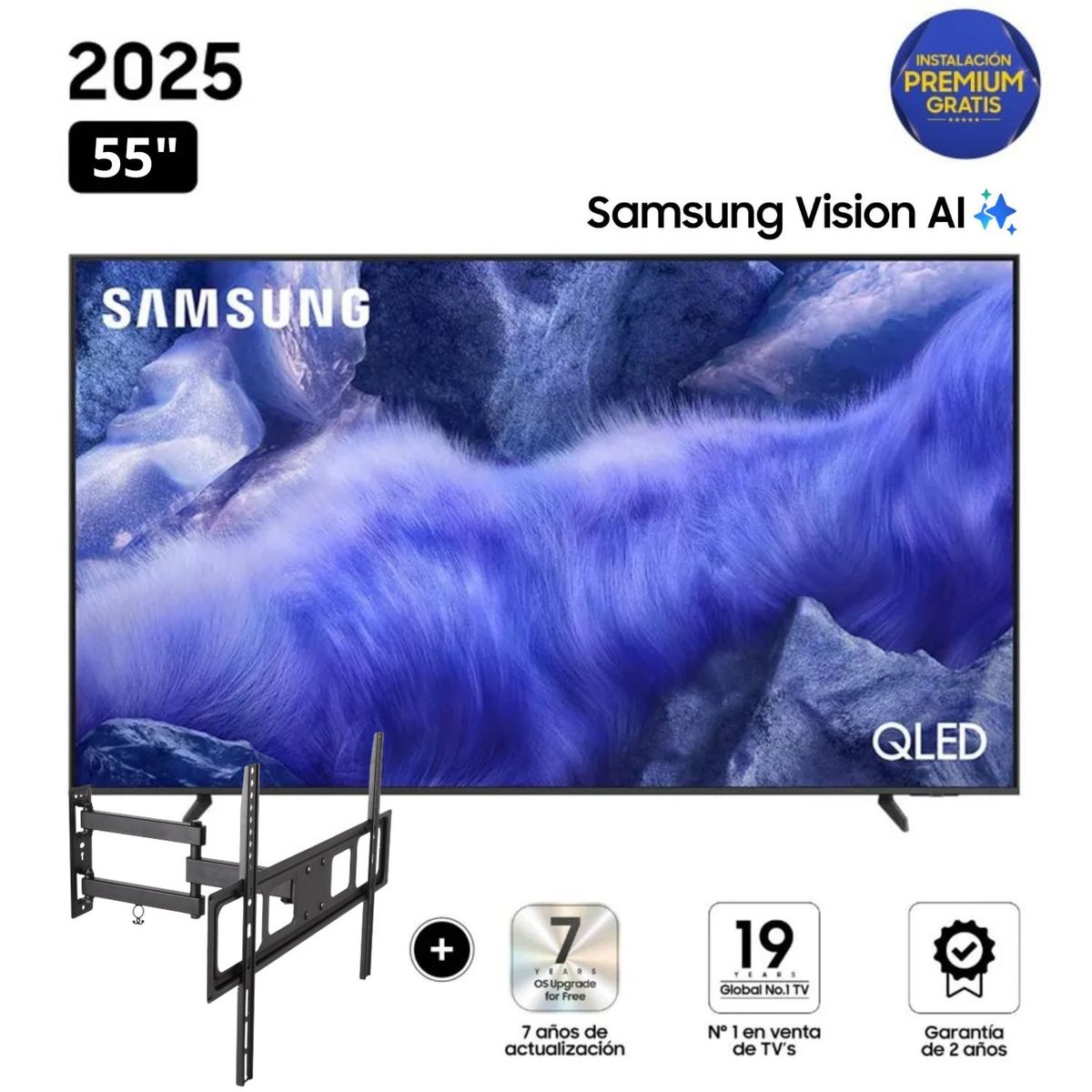 SAMSUNG - Televisor Samsung QLED 55 Visión AI Smart TV QN55QEF1AGXPE + Rack Giratorio