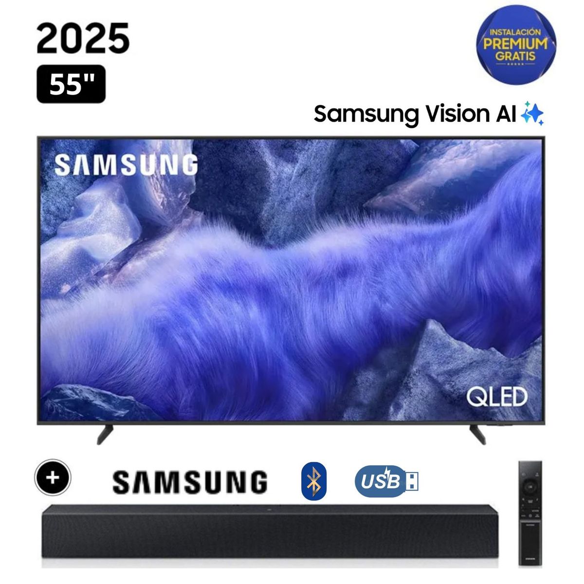 SAMSUNG - Televisor Samsung QLED 55 Visión AI Smart TV QN55QEF1AGXPE + Soundbar HW-B400F