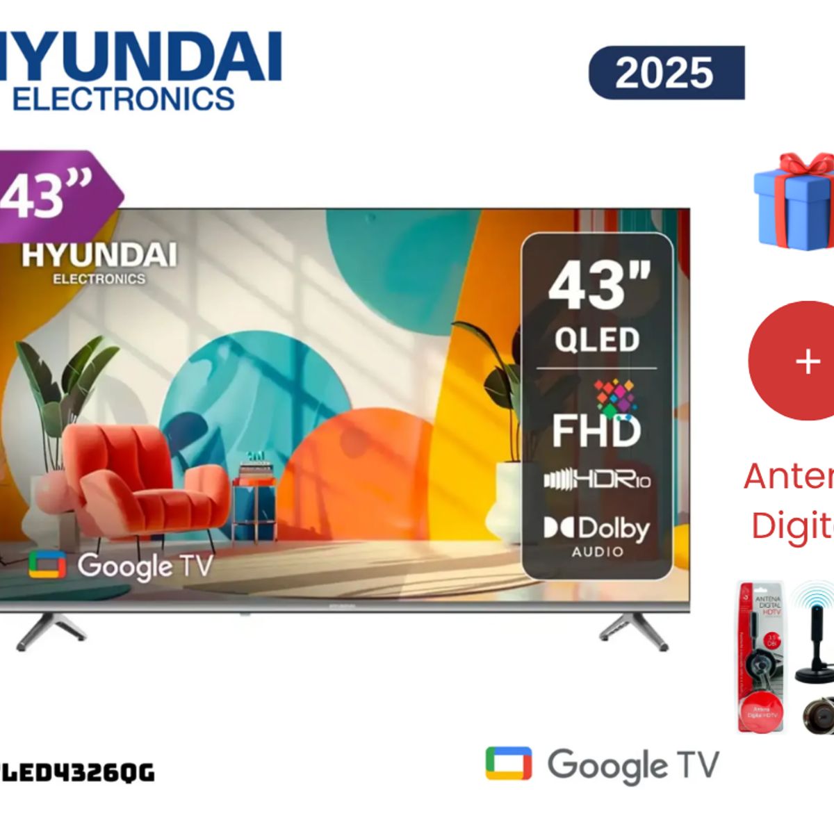 HYUNDAI - TELEVISOR SMART TV HYUNDAI QLED 43 HYLED4326QG + Antena Digital