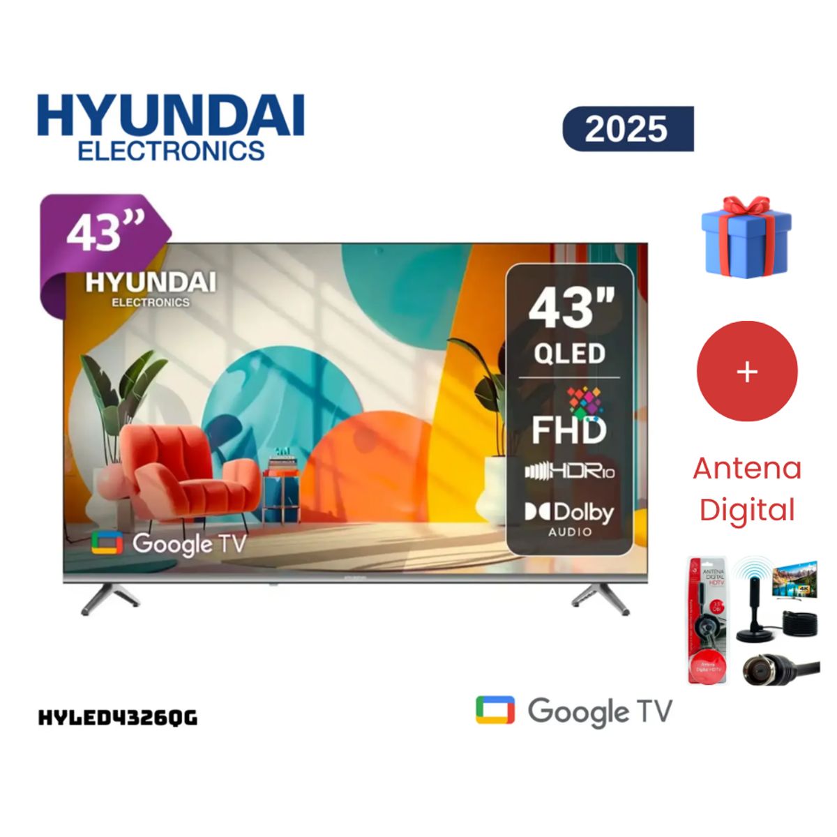 HYUNDAI - TELEVISOR SMART TV HYUNDAI QLED 43 HYLED4326QG + Antena Digital