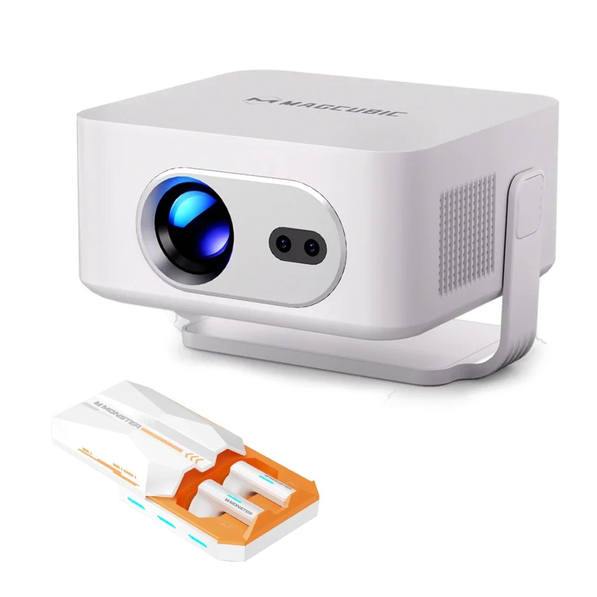 MAGCUBIC - Proyector Portátil Magcubic HY300 Max con 400 ANSI lumenes Full HD Más Audífonos Monster XKT11