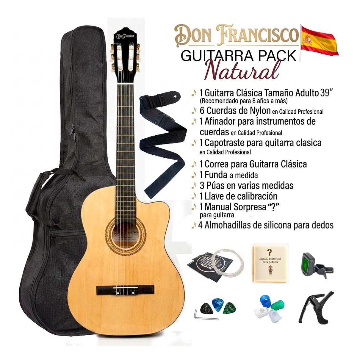 FRANCISCO DE SALES - PACK GUITARRA ACUSTICA NYLON NATURAL