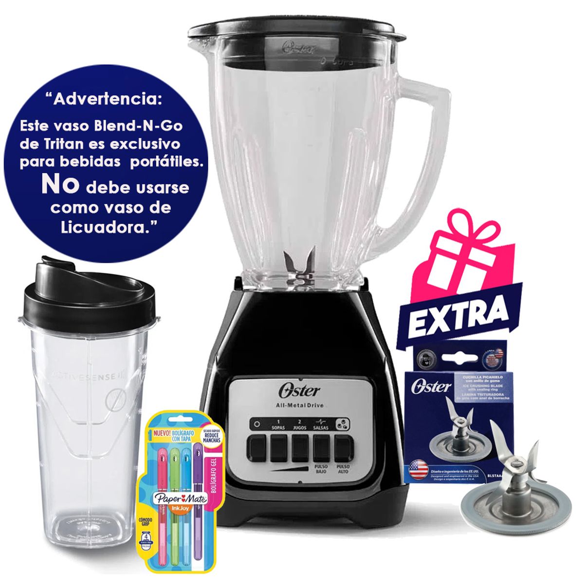 OSTER - Licuadora Oster 2 velocidades+Pulso y Vaso Blend-N-Go de Tritan
