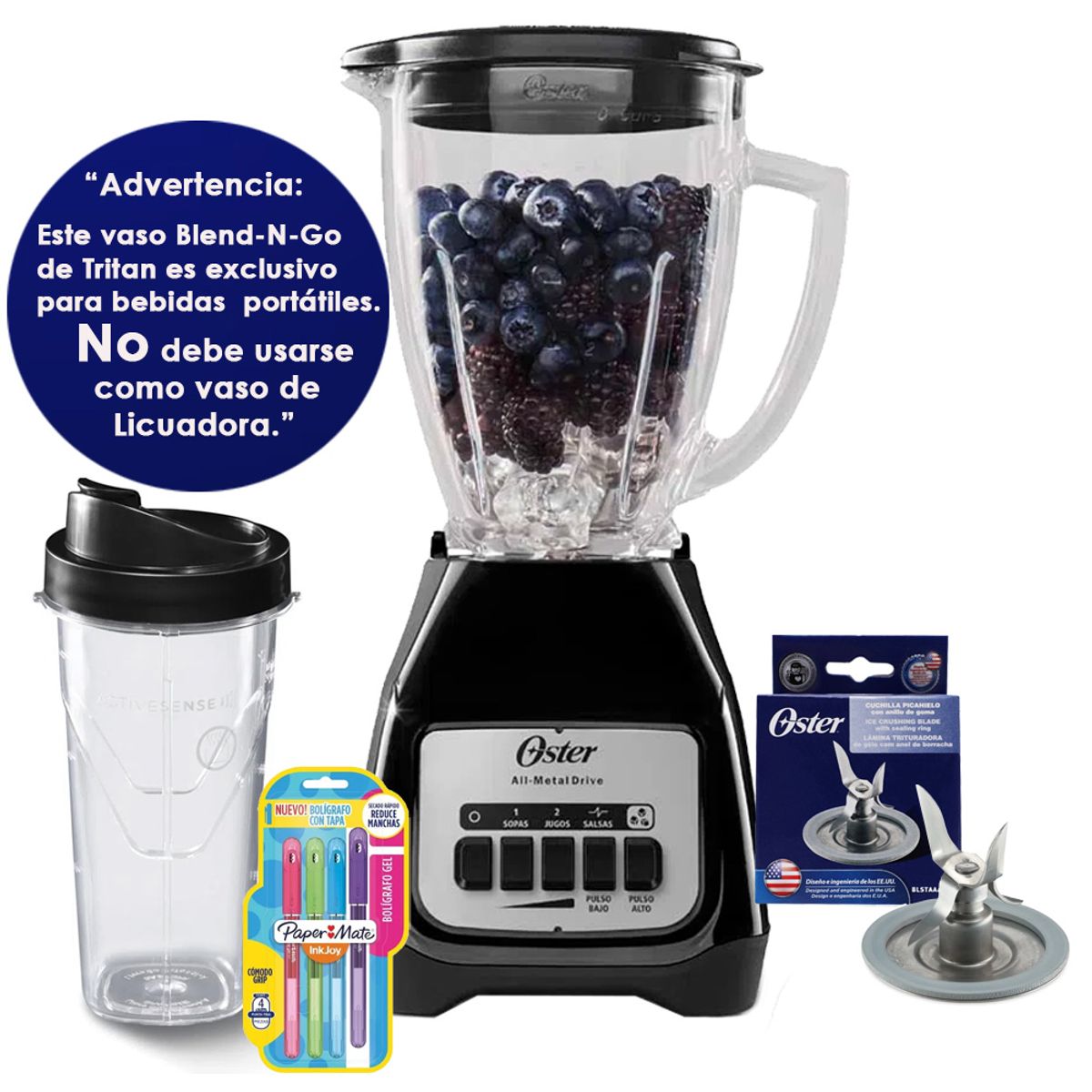 OSTER - Licuadora Oster 2 velocidades+Pulso y Vaso Blend-N-Go de Tritan