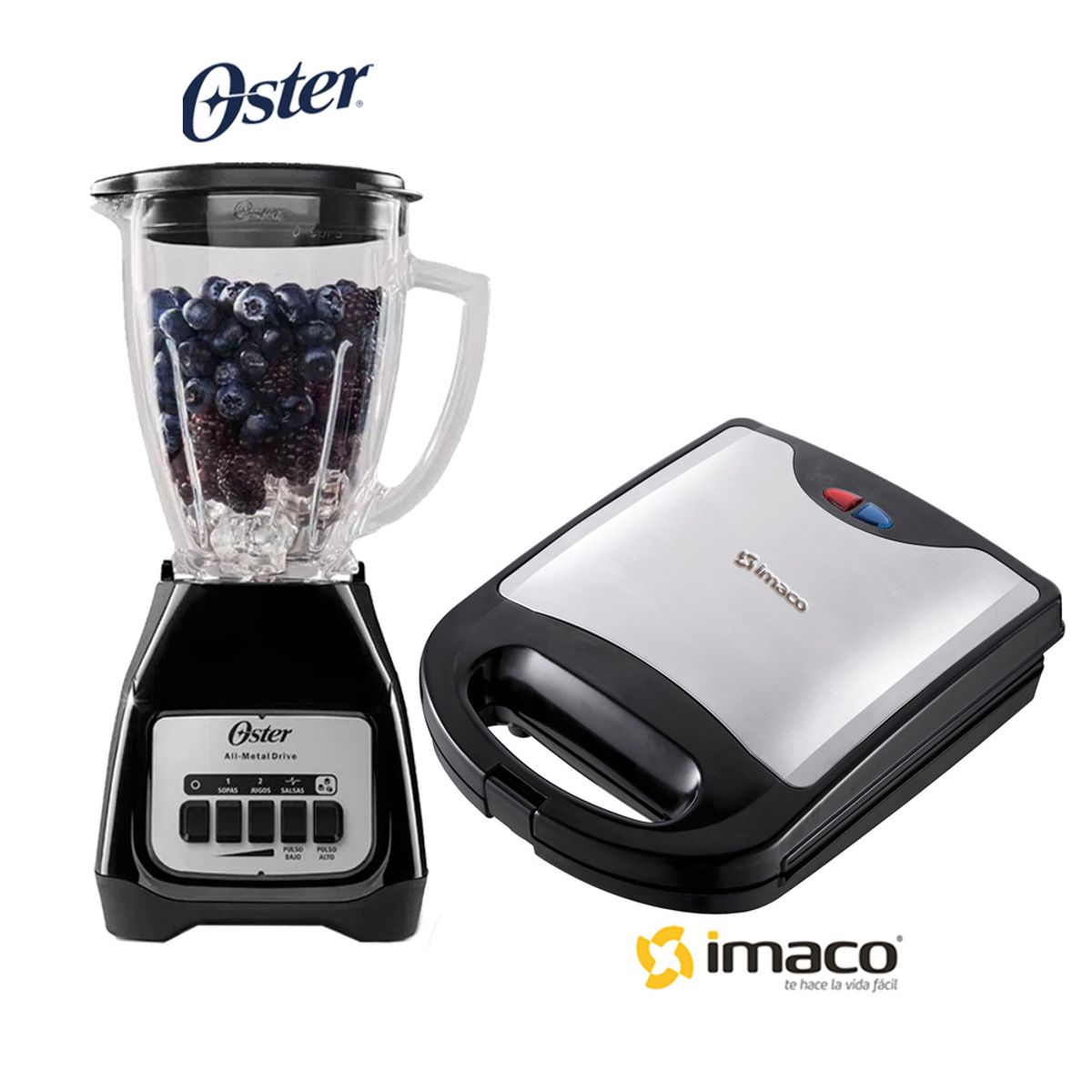 OSTER - Sandwichera de 4 Panes Imaco IST1004S + Licuadora Oster Negra