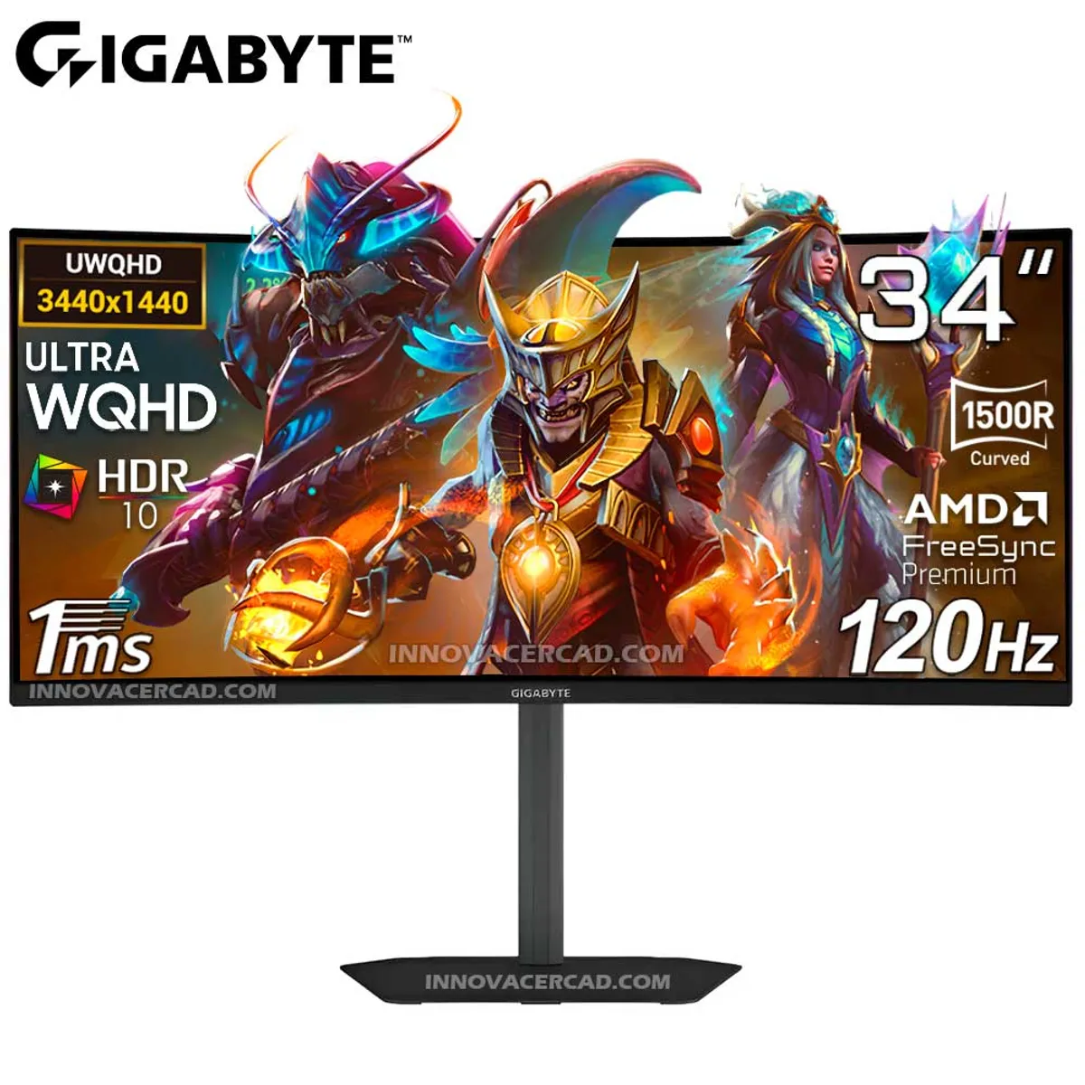 GIGABYTE - Monitor Curvo de 34 GIGABYTE GS34WQCA WQHD 3440x1440 120HZ 1MS AMD Freesync Premium