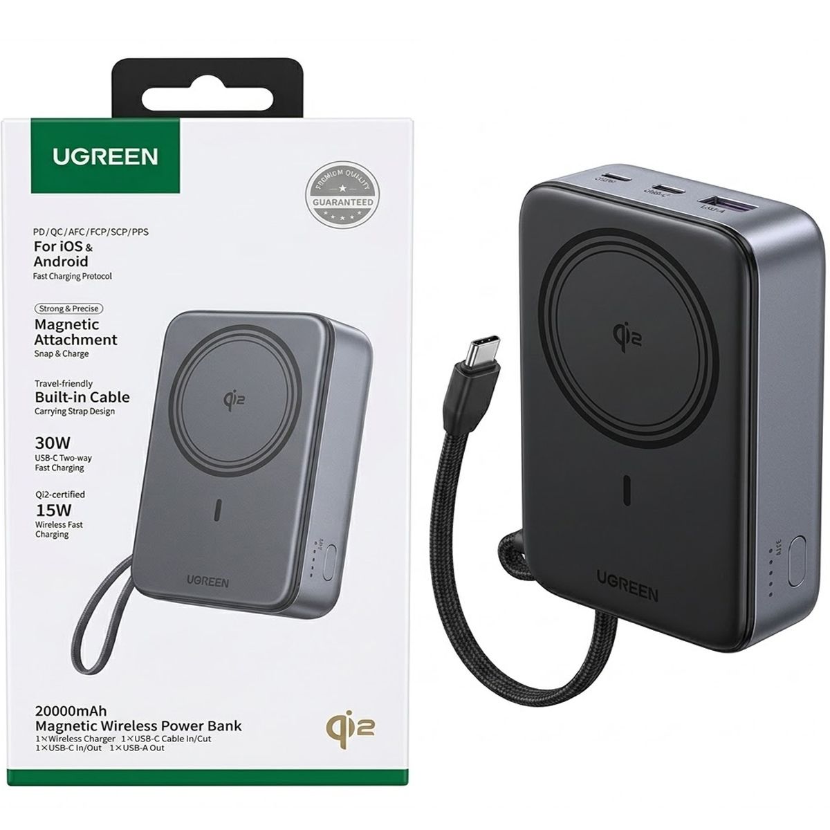 UGREEN - Power Bank UGREEN 20,000mAh Qi2 15W + 30W Fast Charge PB567 - 55450B