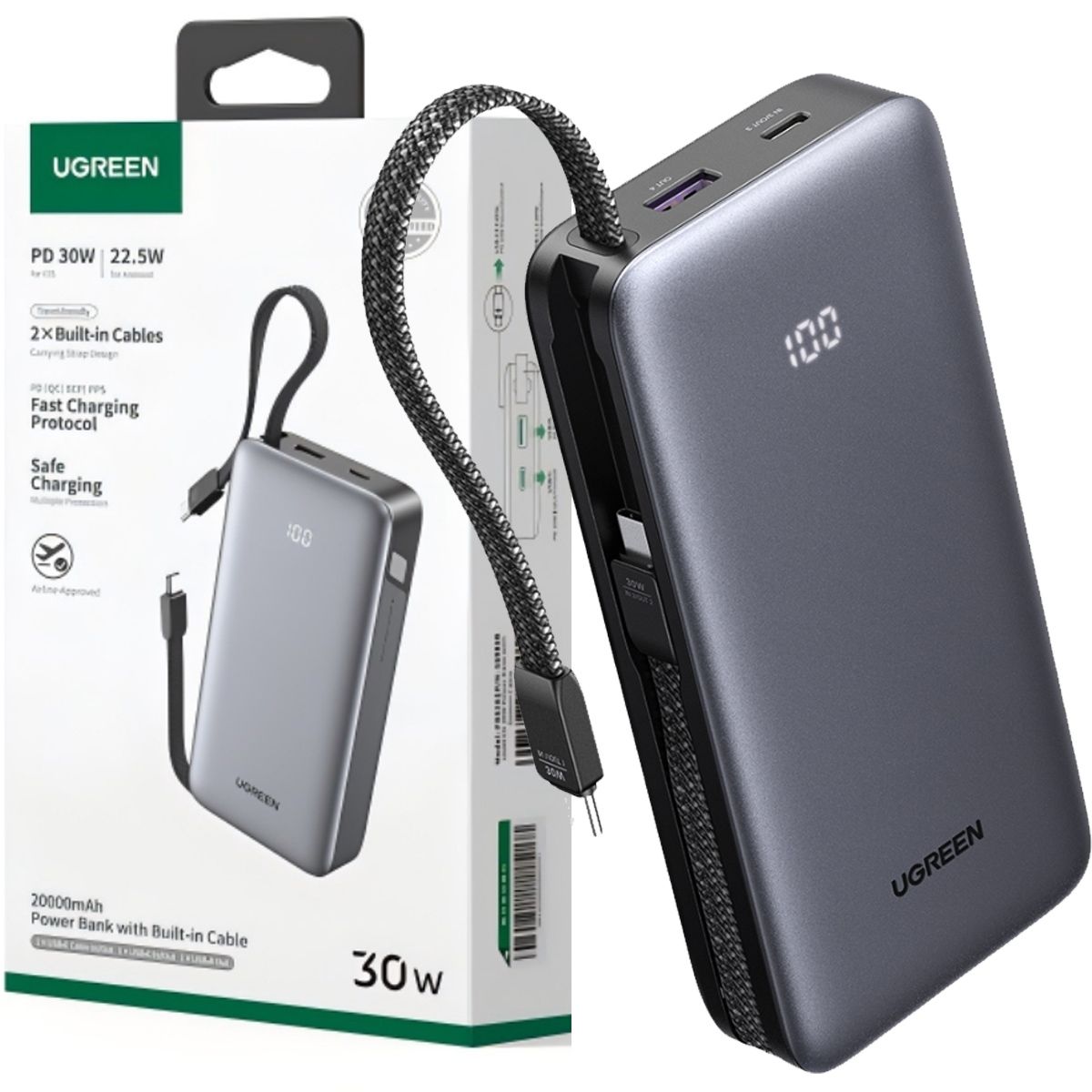 UGREEN - Power Bank 20000mAh PD 30W UGREEN PB528 55985B 2 Ports