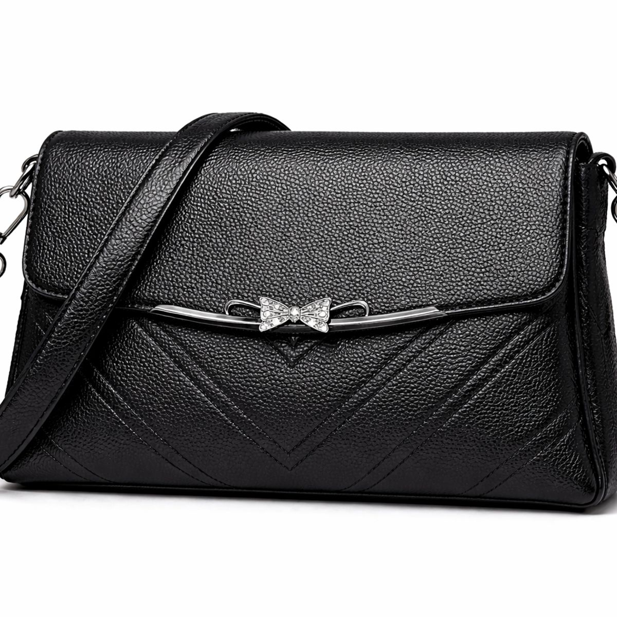 GENERICO - Cartera Bandolera Negro Cinta Lazo