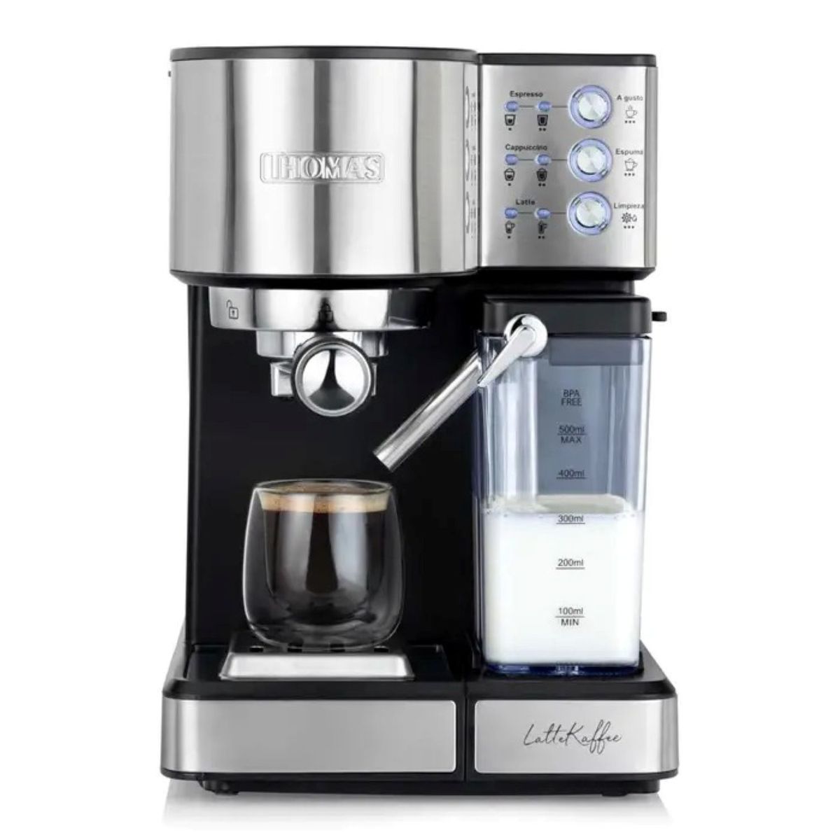 THOMAS - Cafetera THOMAS Espresso Lattekaffee TH-160DELI Plateado Negro