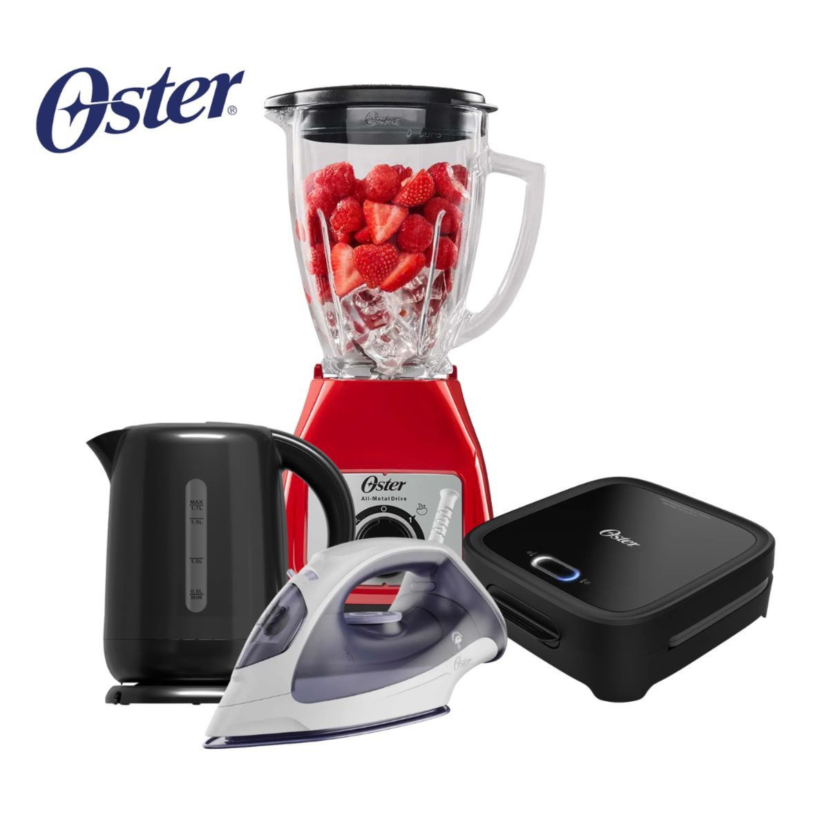 OSTER - Combo Oster Licuadora + Sandwichera Compacta + Hervidor + Plancha