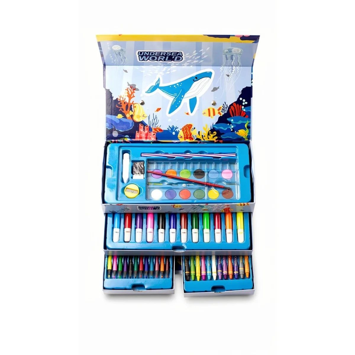 GENERICO - Set De Arte de 54 Pcs Mundo Marino Plumones + Crayolas + Acuarela