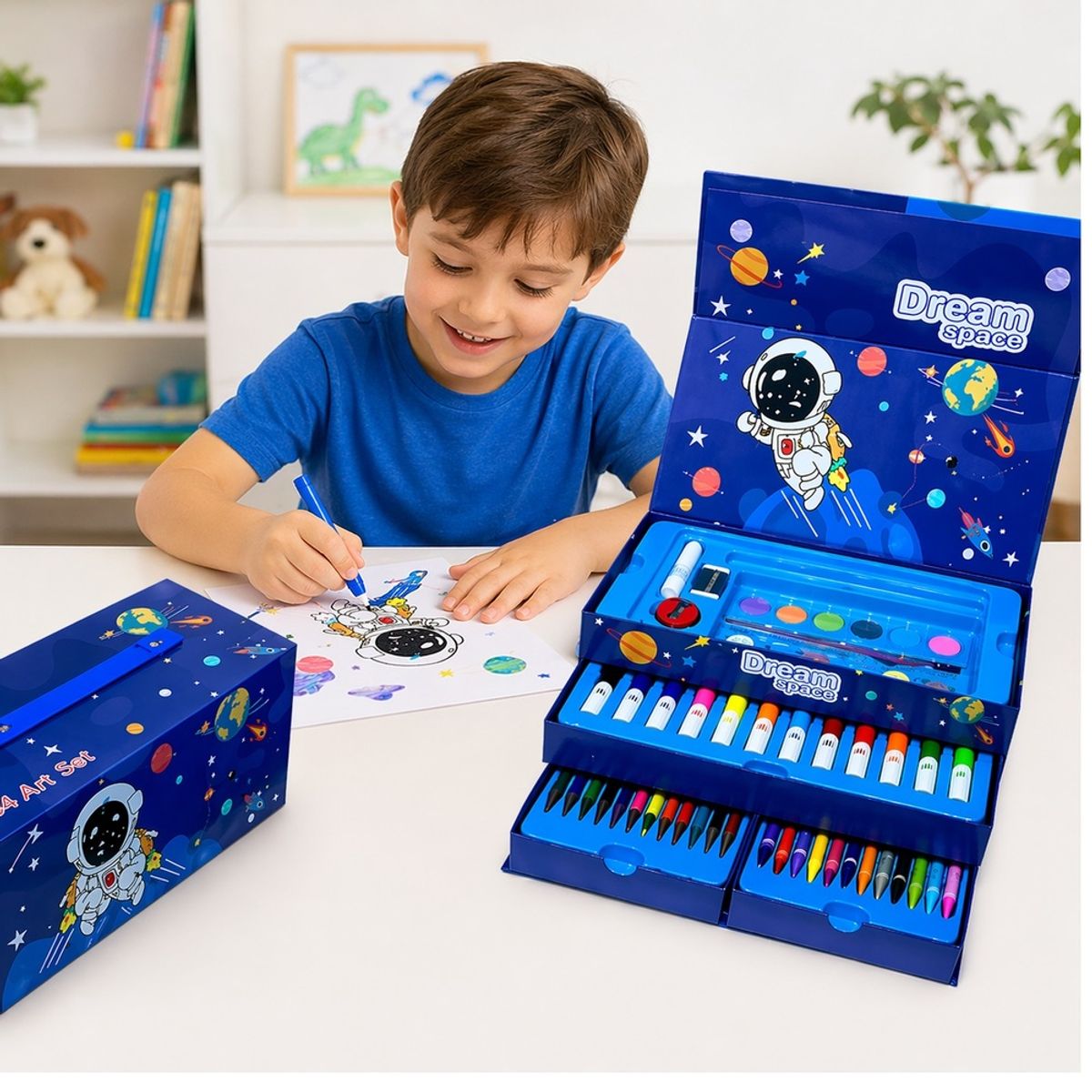 GENERICO - Set De Arte de 54 Pcs Astronauta Plumones + Crayolas + Acuarela