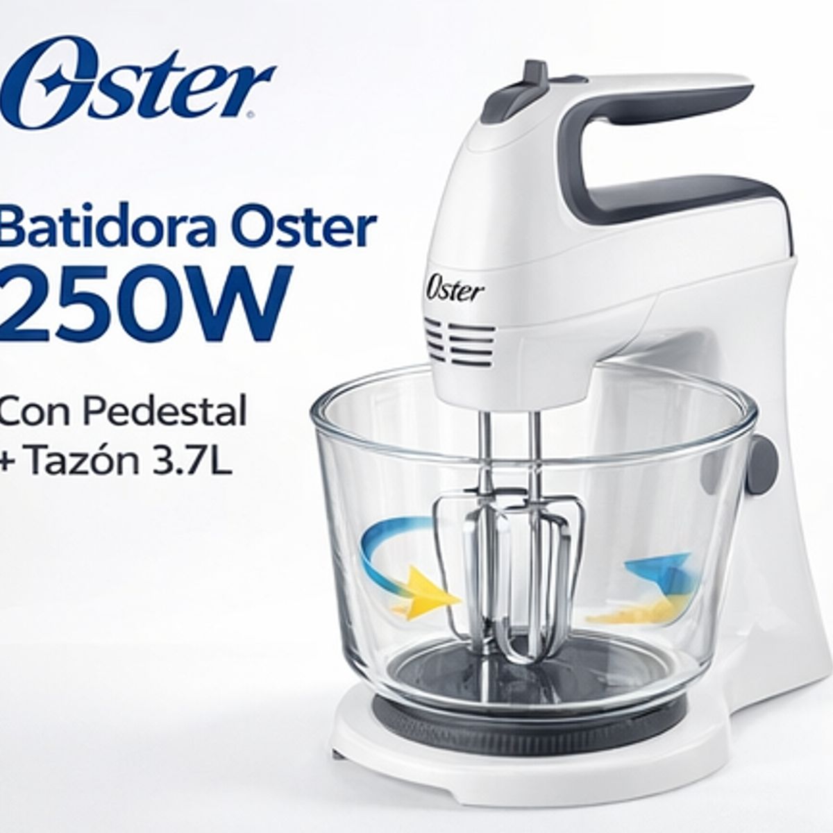 OSTER - Batidora Oster 250W FPSTHS3611 con Pedestal y Tazón 3.7L, 6 Velocidades, Color Blanco