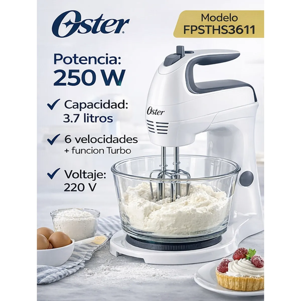 OSTER - Batidora Oster con Pedestal FPSTHS3611  Movimiento Giratorio Único + Tazón de Vidrio 3.7L