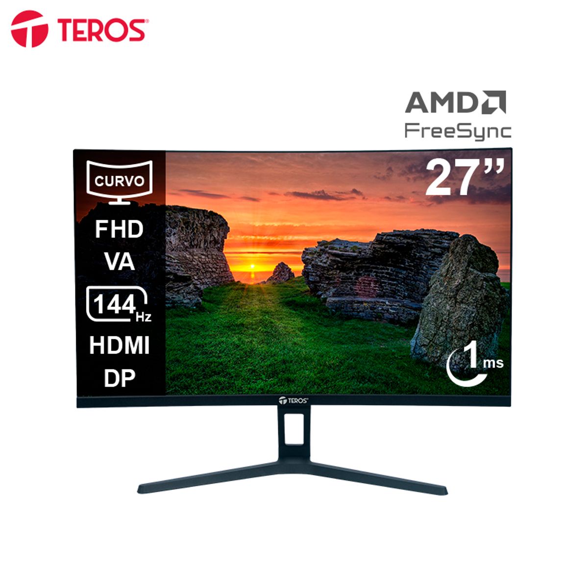TEROS GAMING - Monitor Curvo Teros TE-2734S, VA FHD 1920 x 1080, 144HZ, 1MS, HDMI, DP, Audio Out