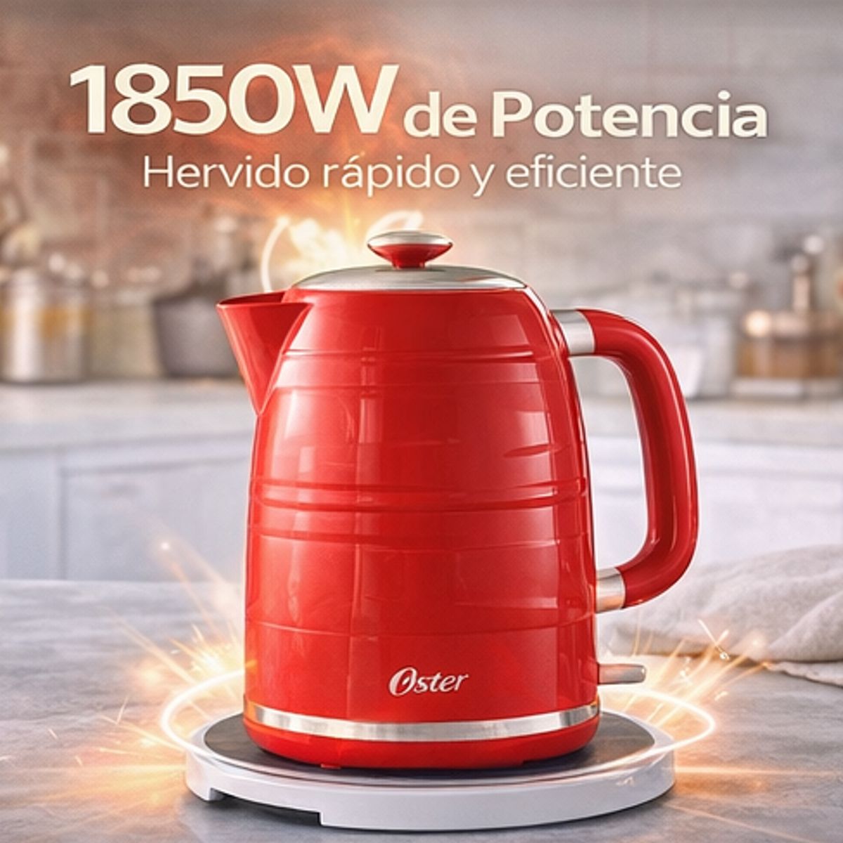 OSTER - Hervidor Eléctrico Oster 1.7L BVSTKT4177R Rojo  1850W, Auto Apagado y Base 360°