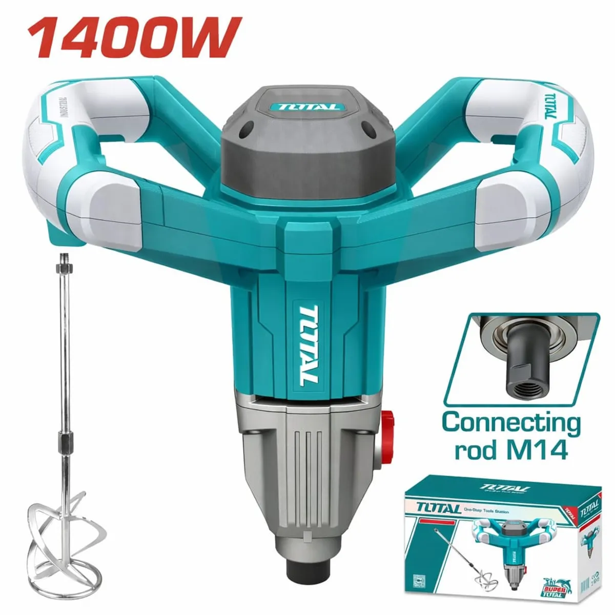 TOTAL TOOLS - Mezcladora y Batidora de Cemento y Pintura 1400w TOTAL TD614006