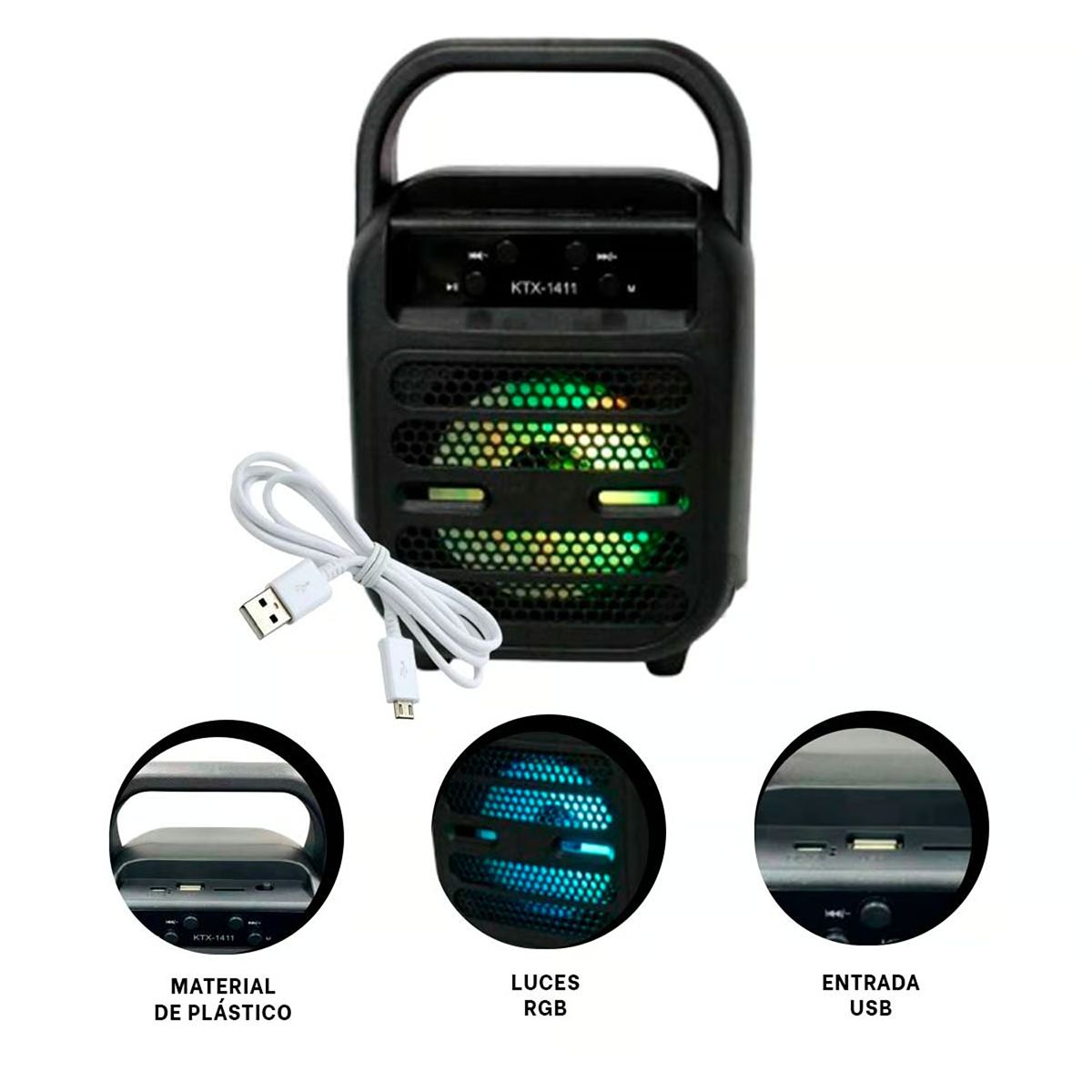 GENERICO - PARLANTE BLUETOOTH NEGRO CON LUCES RGB