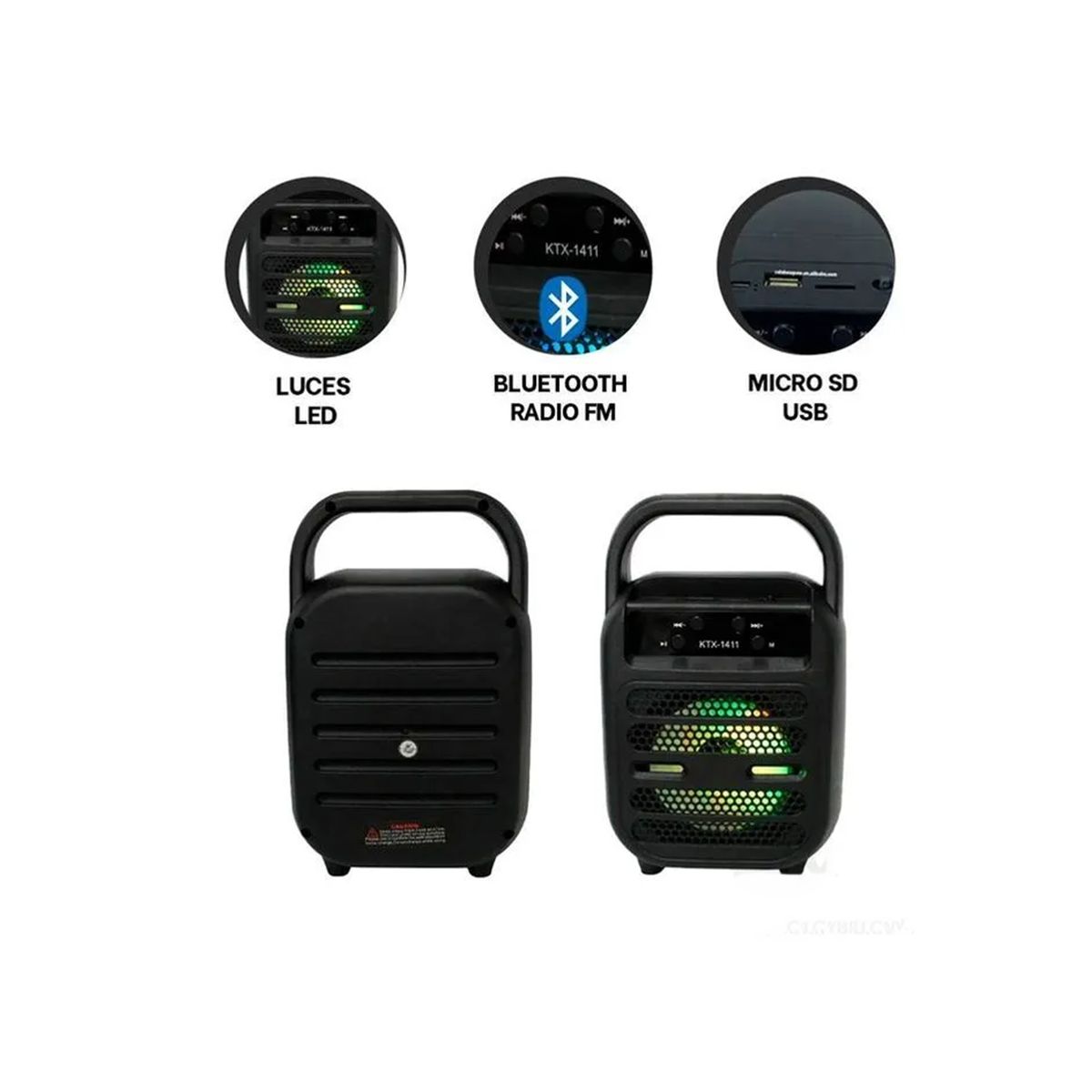 GENERICO - PARLANTE BLUETOOTH NEGRO CON LUCES RGB