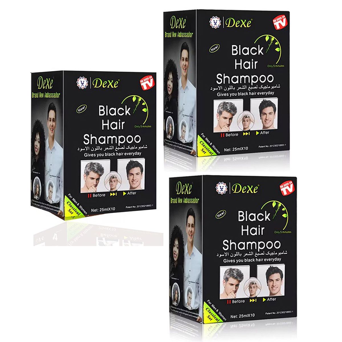 DEXE - TINTE BLACK HAIR  SHAMPOO COLOR  NEGRO 3 CAJAS