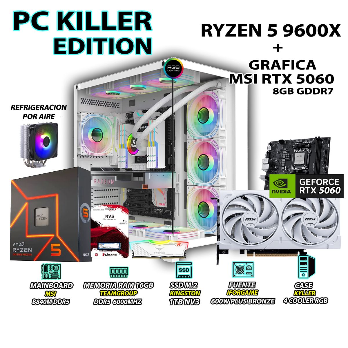 RYZEN - PC Gamer Pro XTREME Ryzen 5 9600X RAM 16GB DDR5 SSD 1TB GRAFICA RTX 5060 8GB