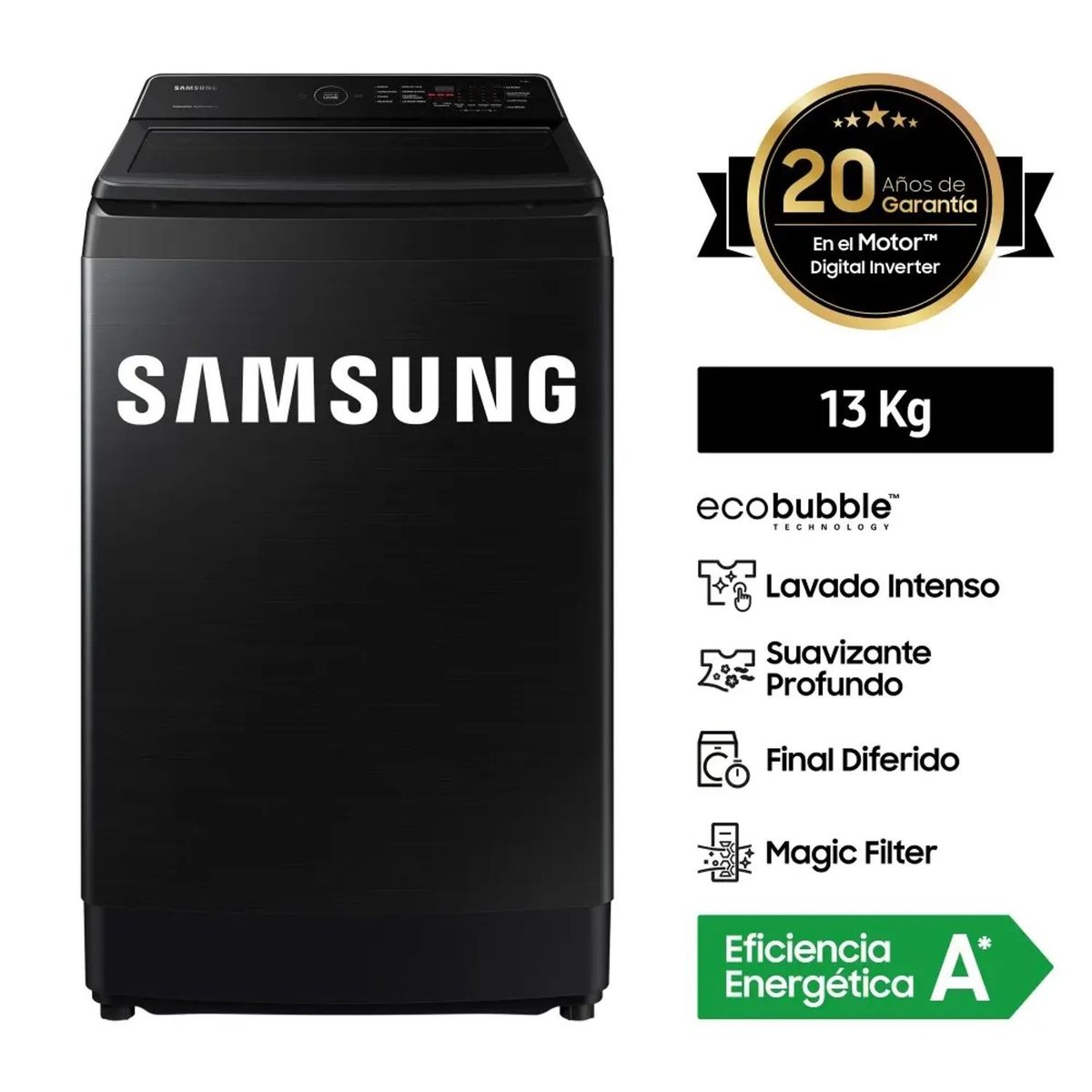SAMSUNG - Lavadora Samsung  Ecobubble 13Kg WA13CG5441BVPE Negro