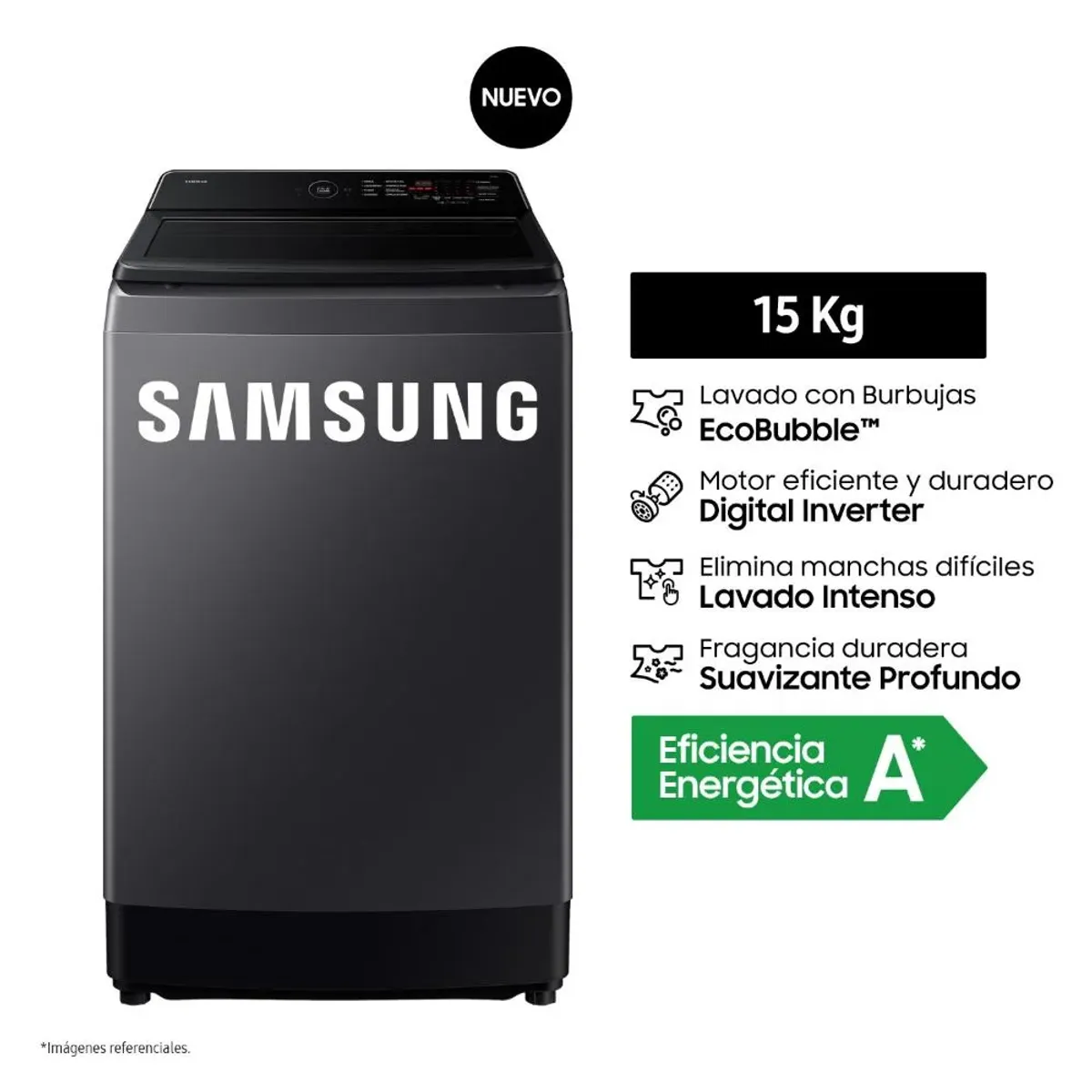 SAMSUNG - Lavadora Samsung 15KG EcoBubble WA40F15E4CPE Gris Grafito