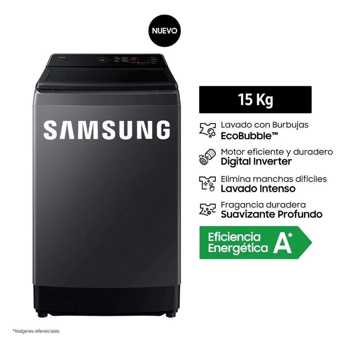 SAMSUNG - Lavadora Samsung 15KG EcoBubble WA40F15E4CPE Gris Grafito