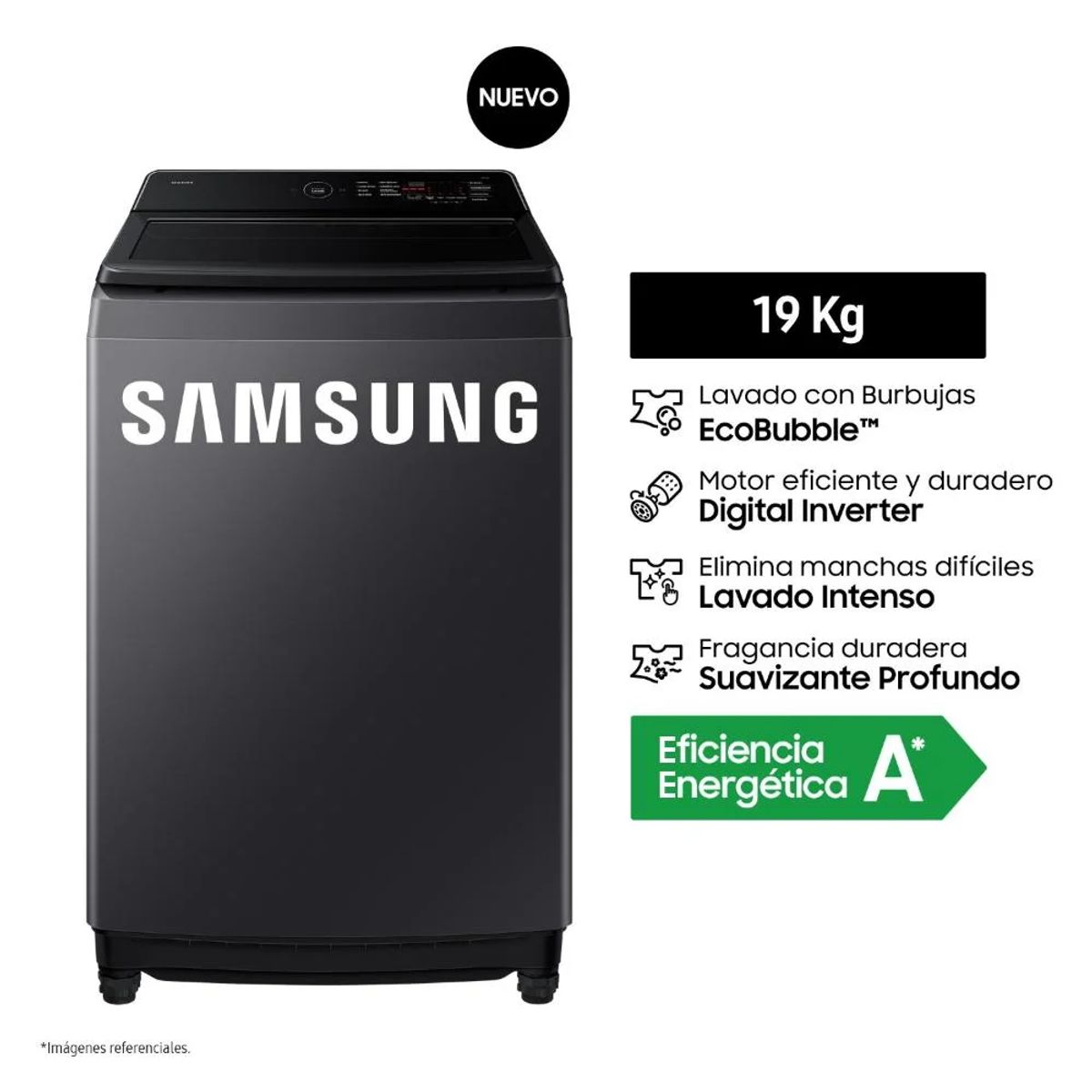 SAMSUNG - Lavadora Samsung 19KG EcoBubble WA40F19E7CPE Gris Grafito