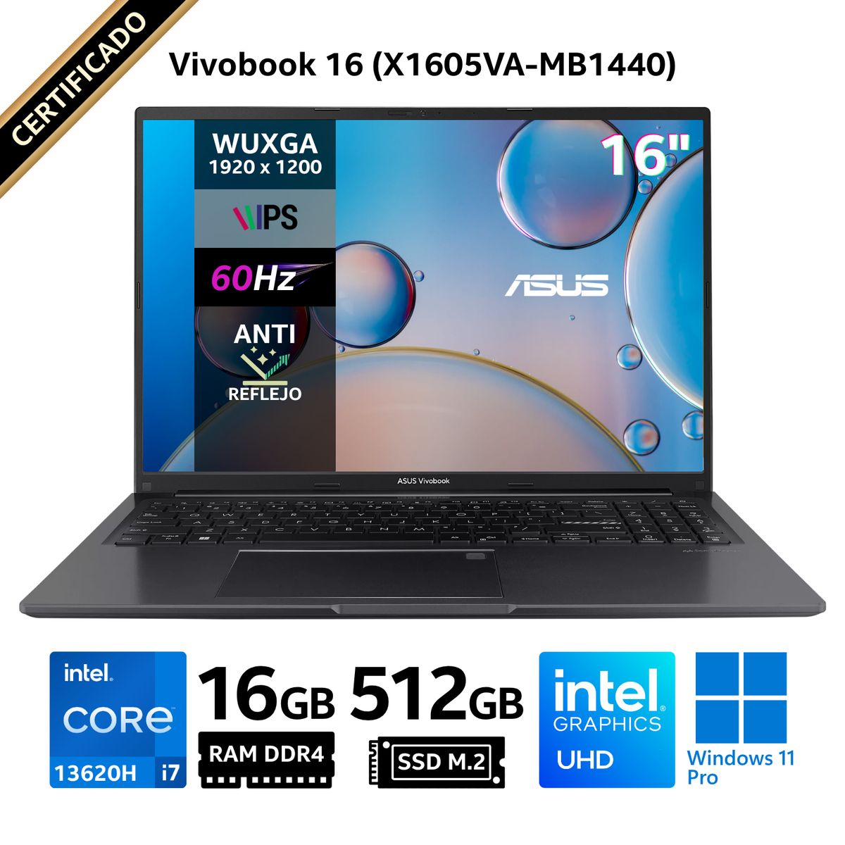 ASUS - Laptop Asus VivoBook 16 X1605VA-MB1440, 16” WUXGA IPS, Core i7 13620H, RAM 16GB, SSD 512GB, Win 11