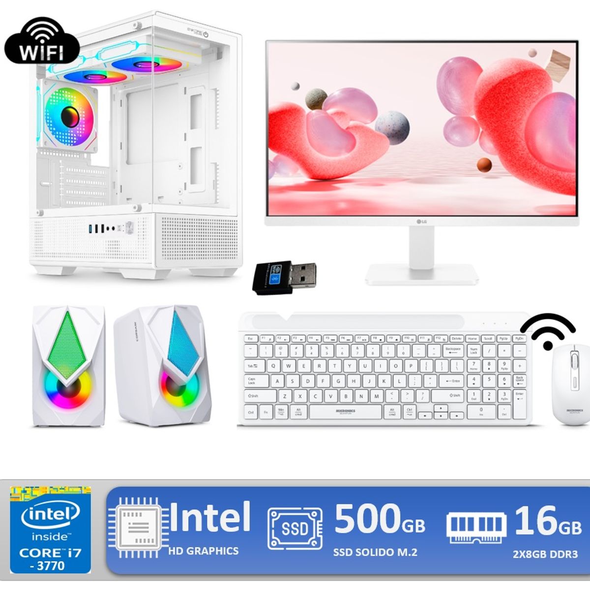 INTEL - Computadora Pc Intel Core I7 3770 Monitor 24" FULL HD RAM 16GB SSD 500GB WIFI