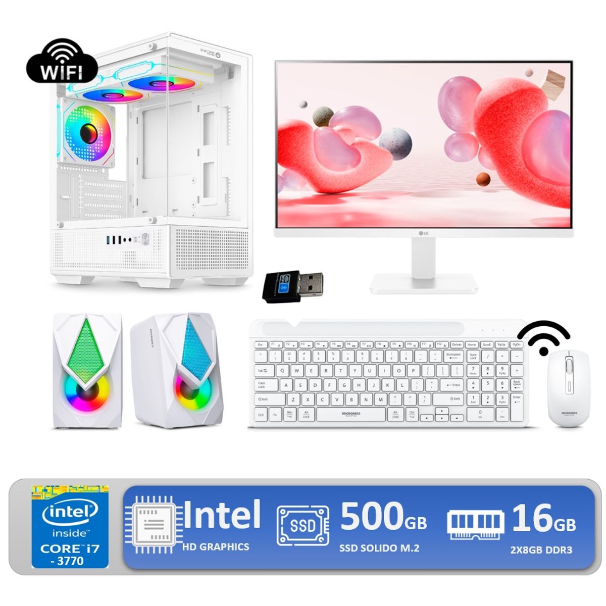 INTEL - Computadora Pc Intel Core I7 3770 Monitor 24" FULL HD RAM 16GB SSD 500GB WIFI