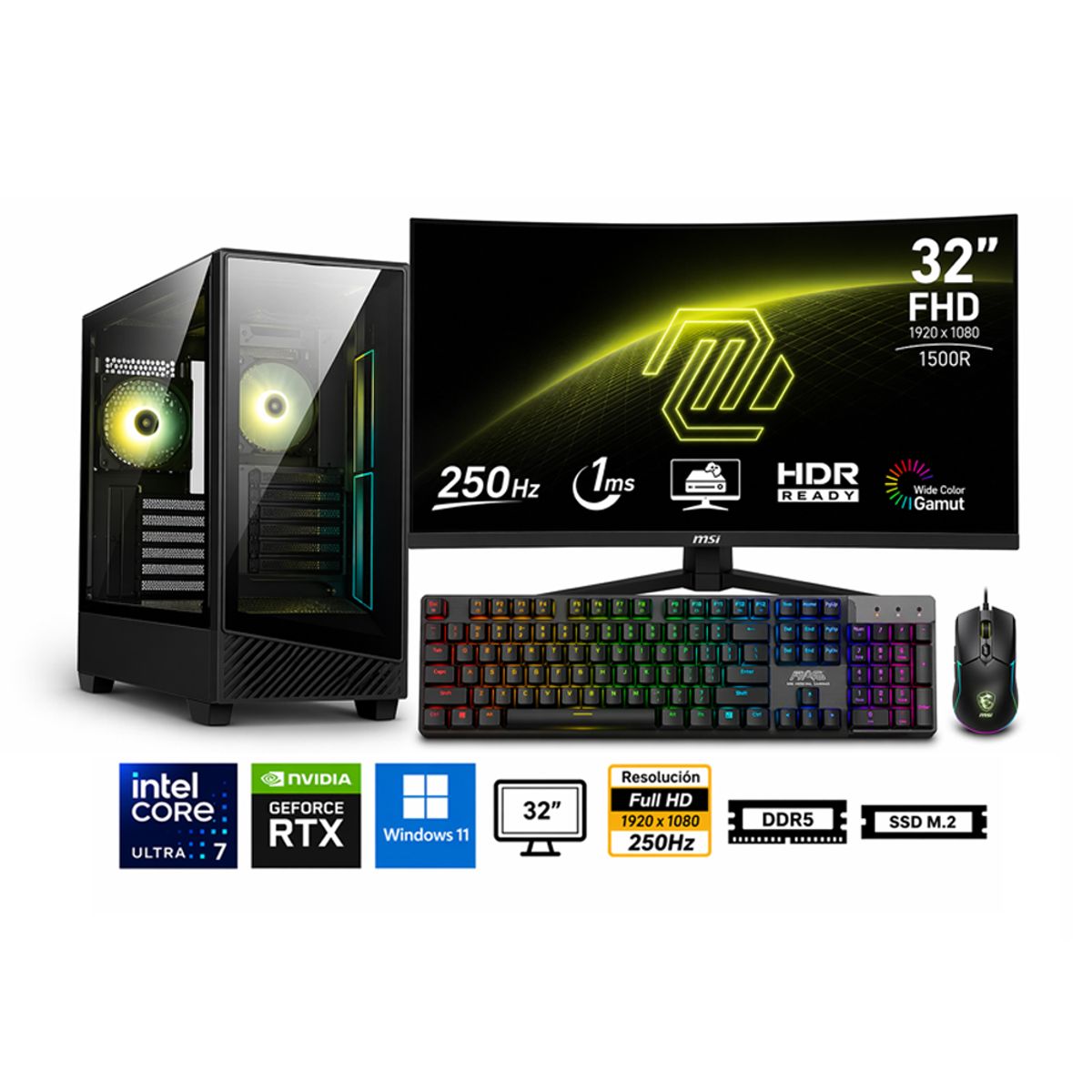 GENERICO - Pc Core Ultra 7 265F Propc Pano 130R 16-1Tb-32" Geforce Rtx 5060 8Gb, W11Home