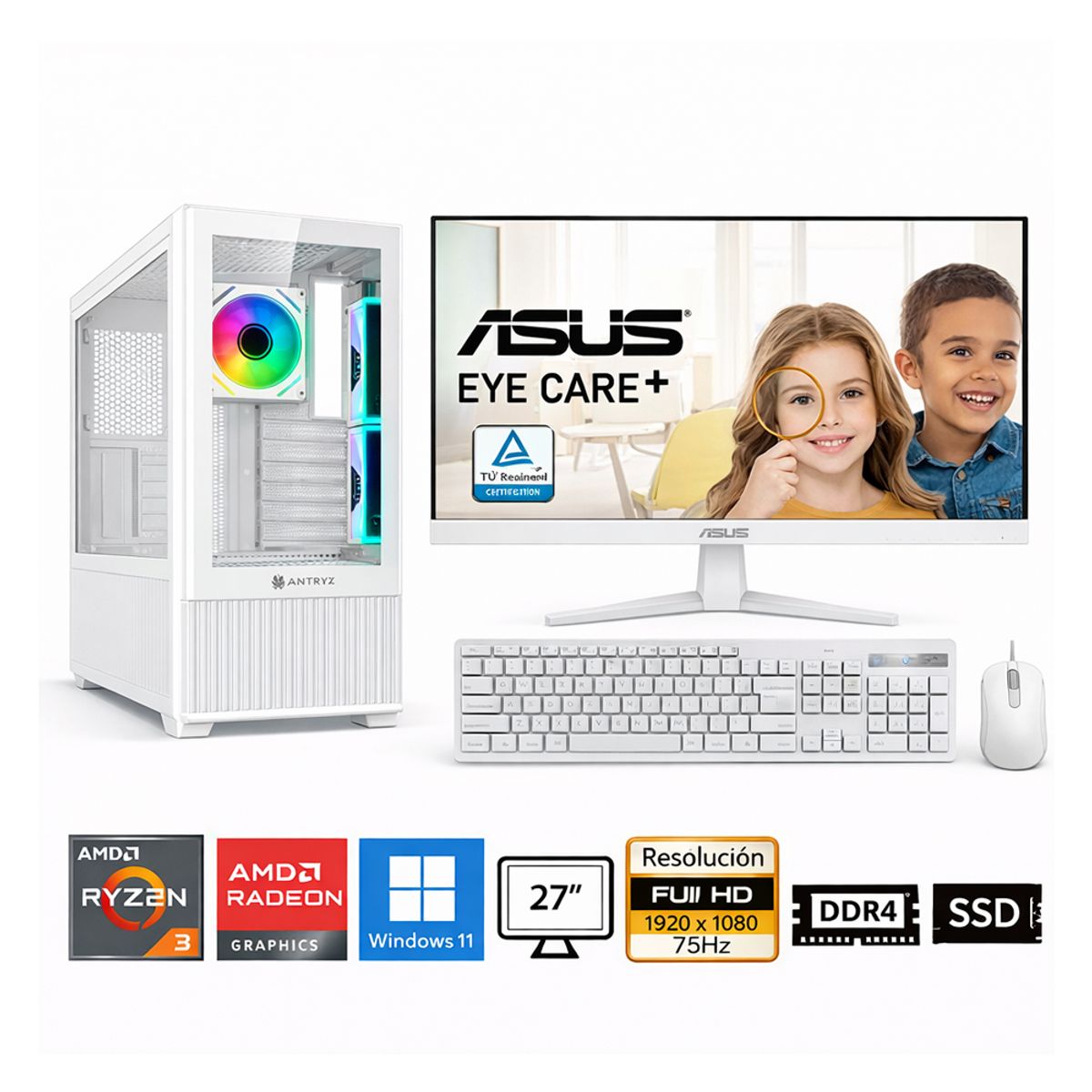 GENERICO - PC Ryzen 3 3200G ProPC FX-740 16GB RAM 512GB SSD 27 gráficos AMD Radeon W11HOME