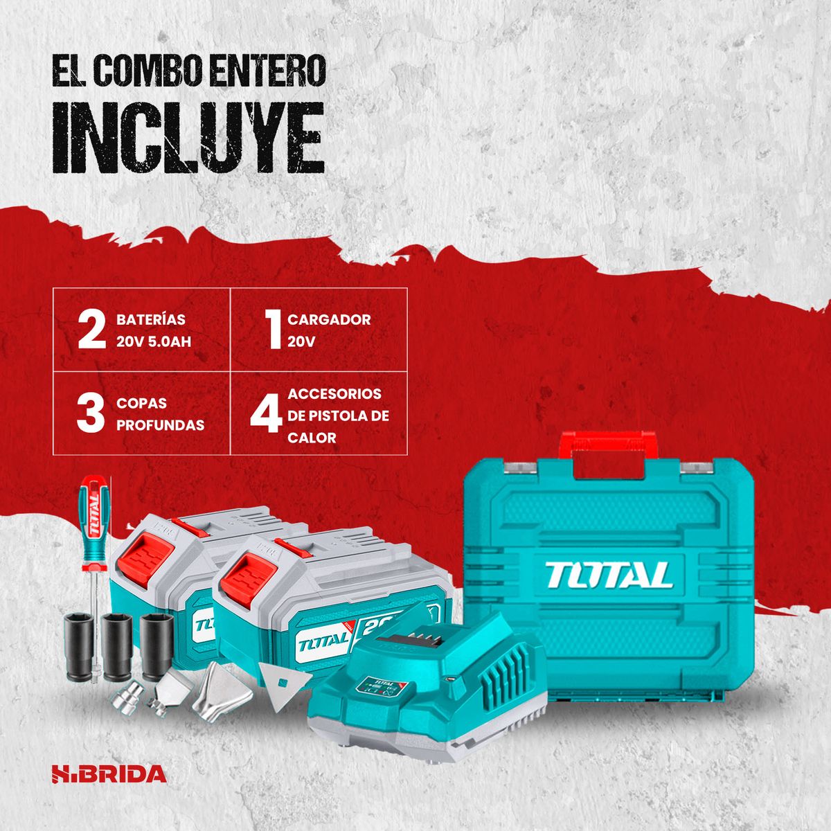 TOTAL - Pistola de Calor 20V + Llave de Impacto 850Nm TOTAL - TOSLI250983