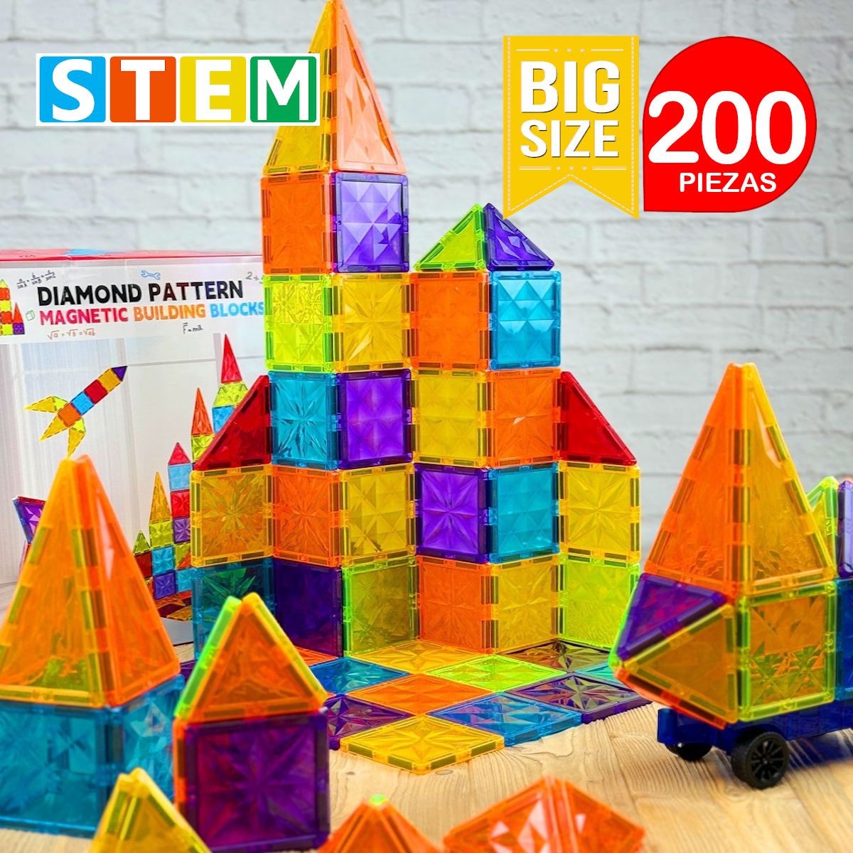 STM - Bloques magnéticos didácticos STEM DIAMANTE 100pz DÚO PACK 200 piezas